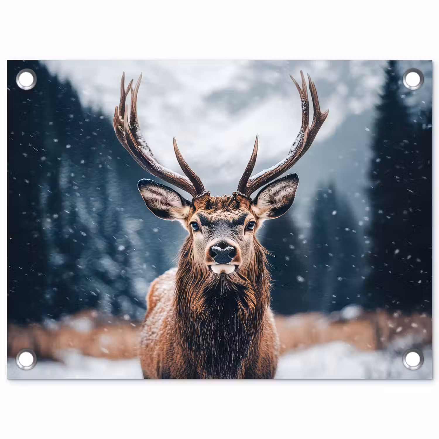 Hert - Dieren - Landschap - Winter - Sneeuw tuinposter los doek klein -3d