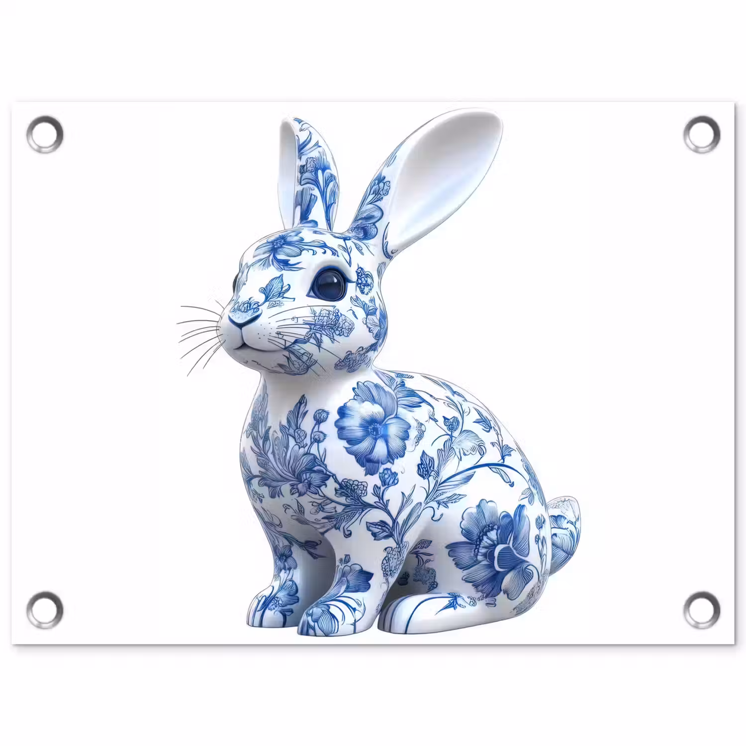 Delftsblauw - Haasje - Wit tuinposter los doek klein -3d