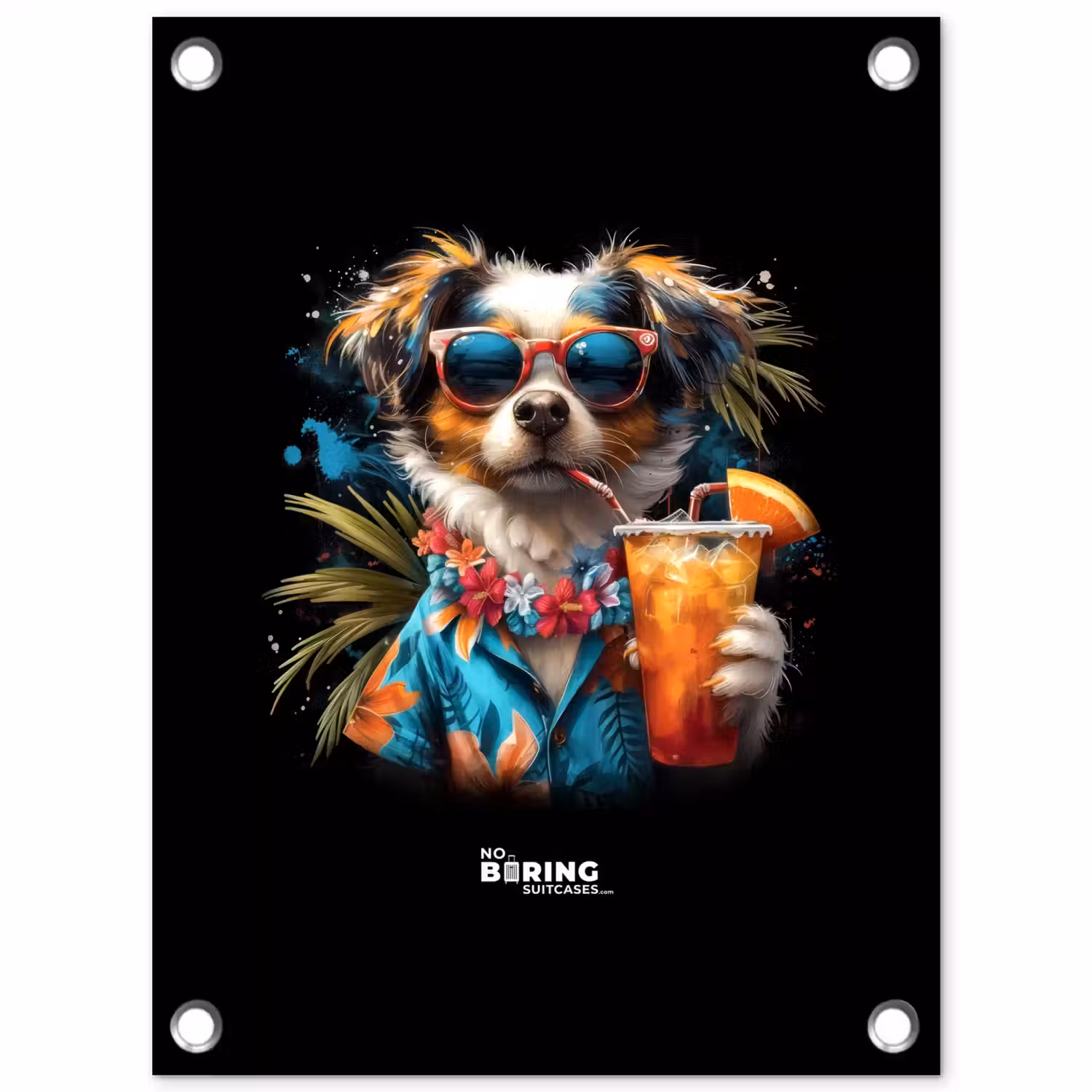 Hond in tropische sferen tuinposter los doek klein -3d