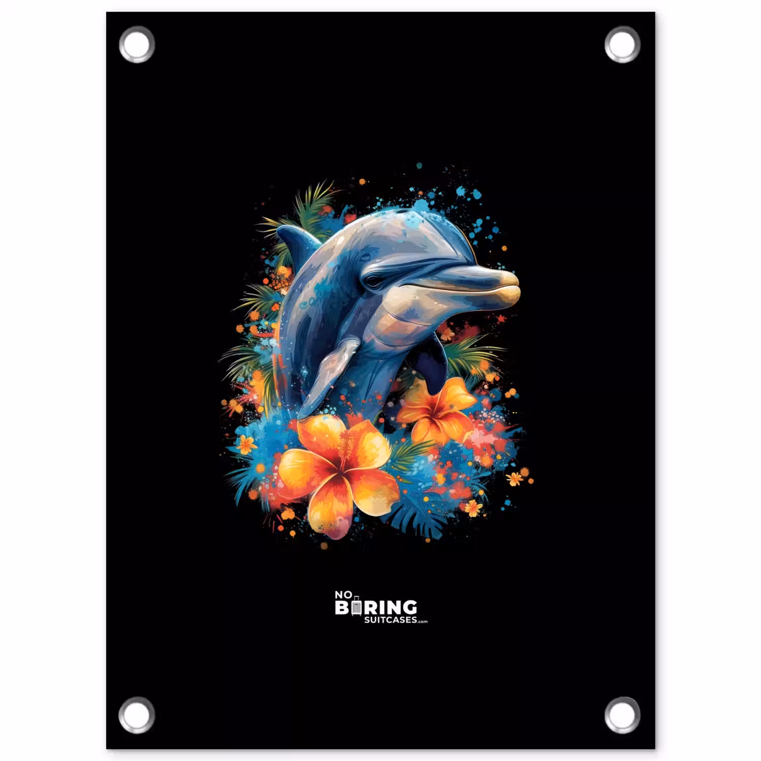 Dolfijn te midden van graffiti bloemen tuinposter los doek klein -3d