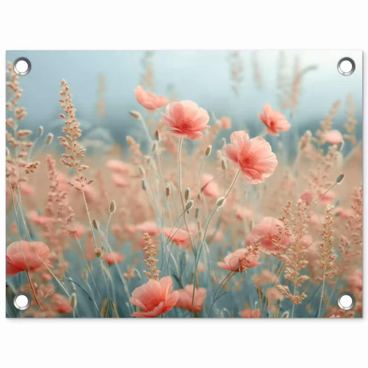 Dromerig veld van klaprozen tuinposter los doek klein -3d