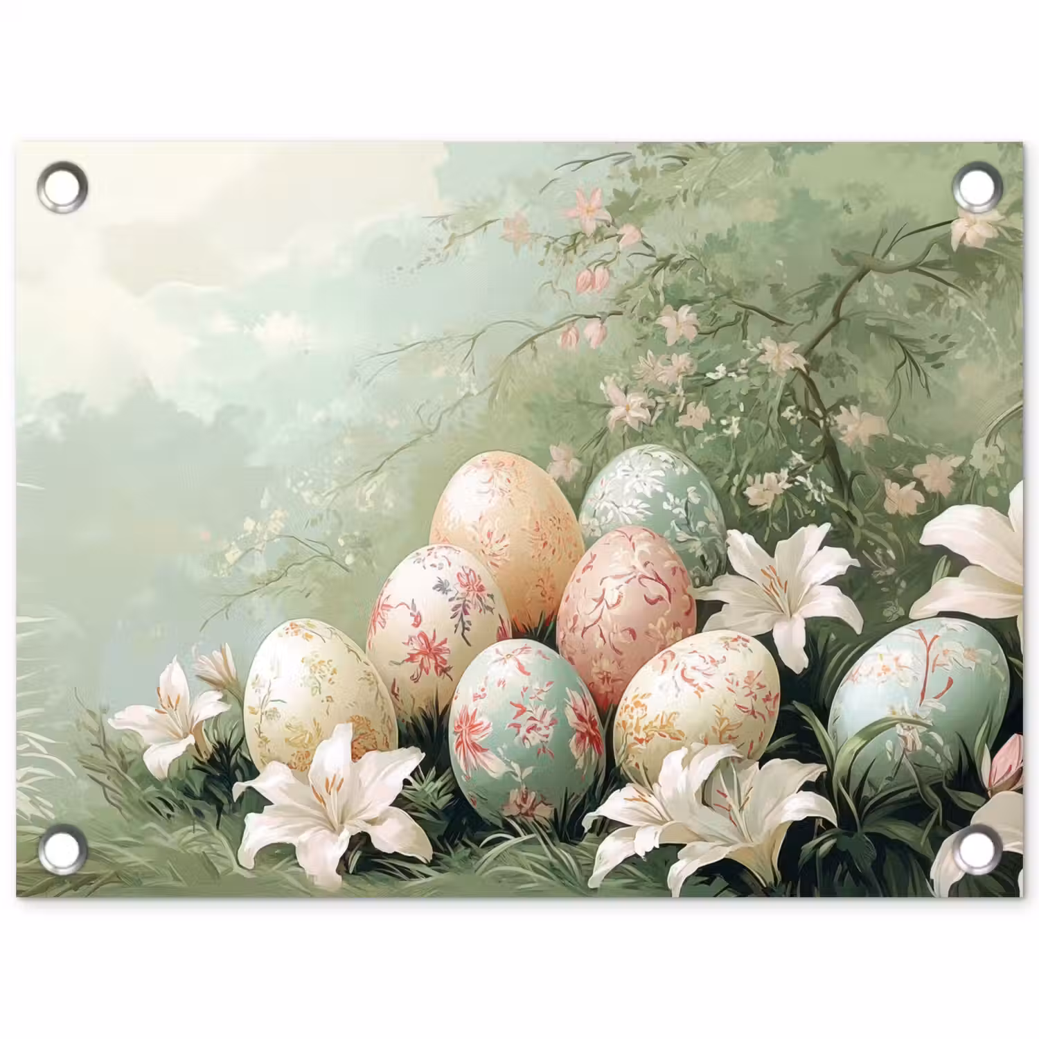 Paaseieren - Pasteltinten - Bloemen tuinposter los doek klein -3d