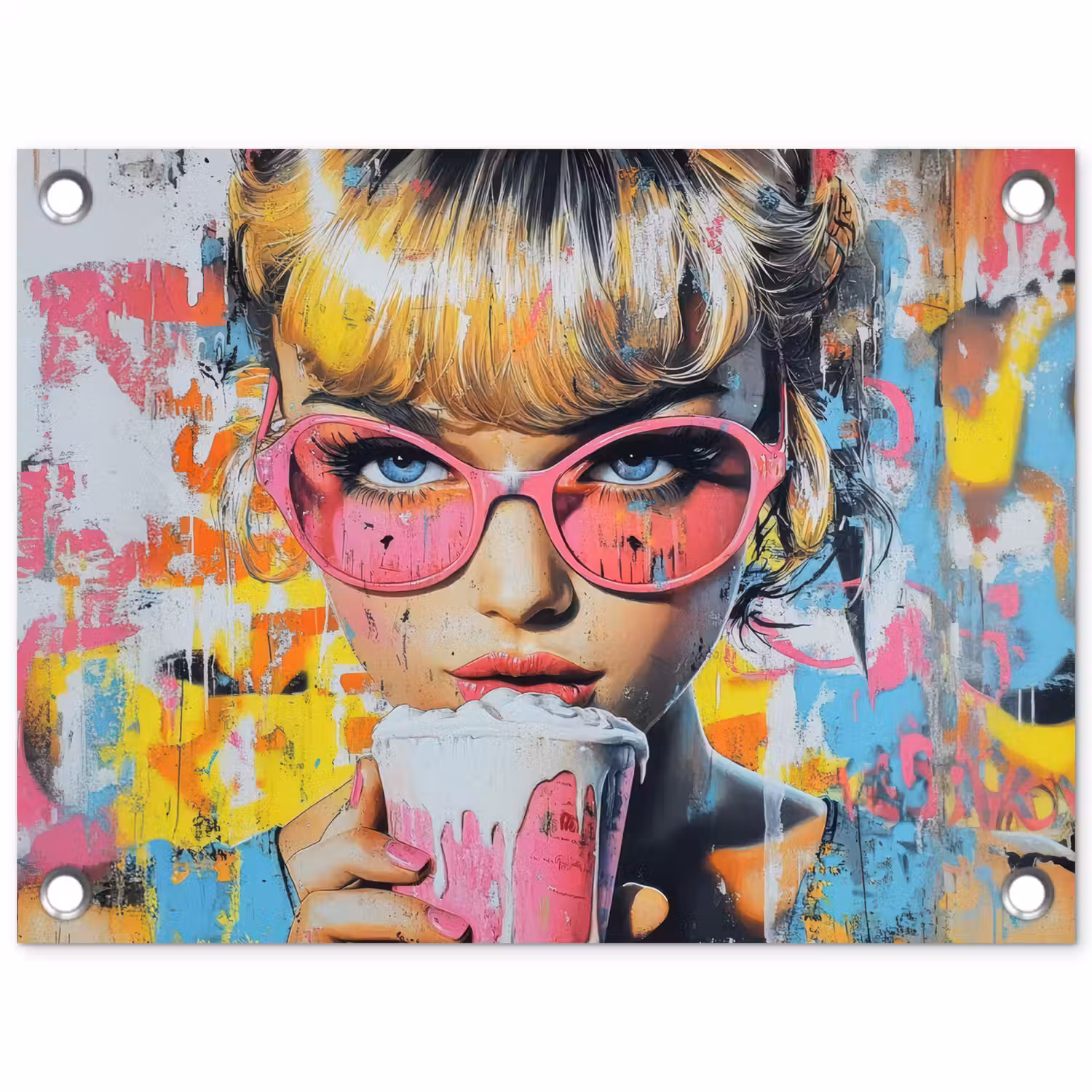 Expressief - Milkshake - Vrouw - Felle kleuren tuinposter los doek klein -3d