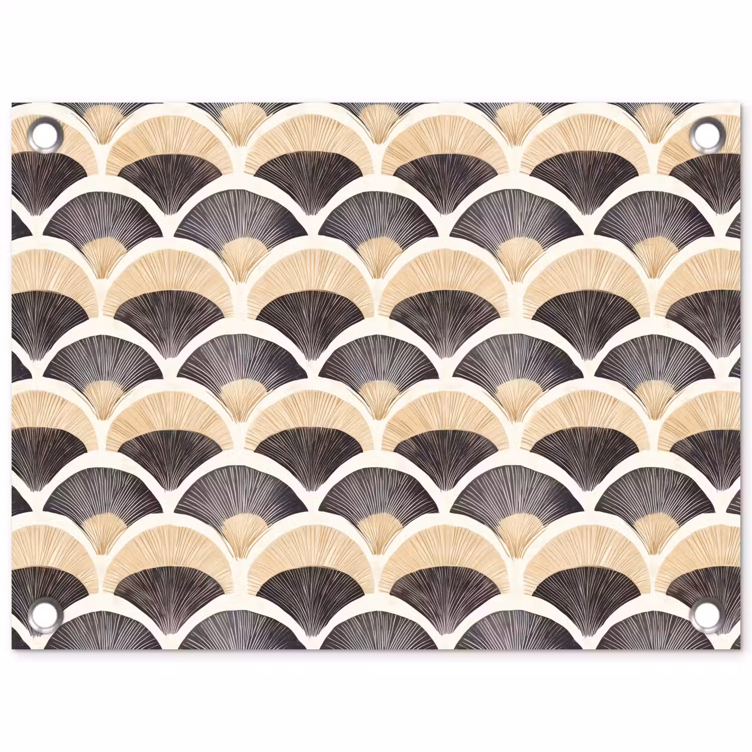Waaier - Patroon - Zwart - Beige tuinposter los doek klein 239 -3d