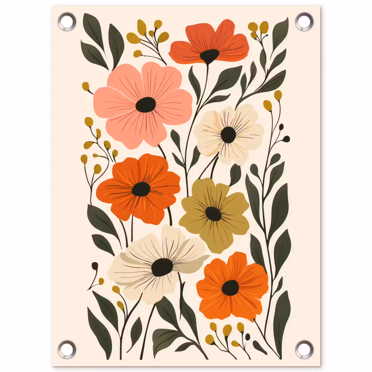 Veldbloemen - Stengels - Blaadjes - Groen tuinposter los doek klein -3d