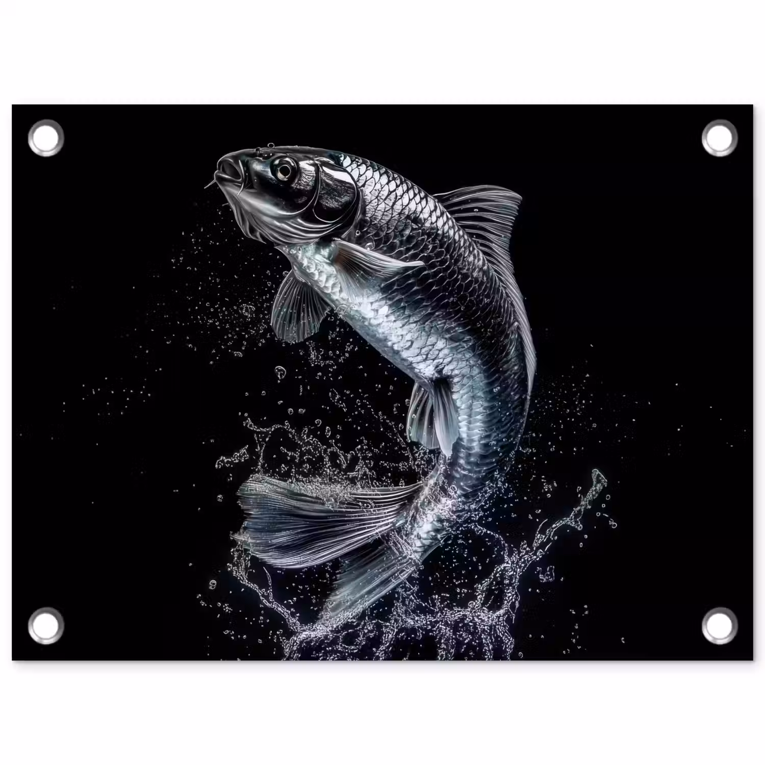 Vis - Koi - Zwart - Water tuinposter los doek klein -3d