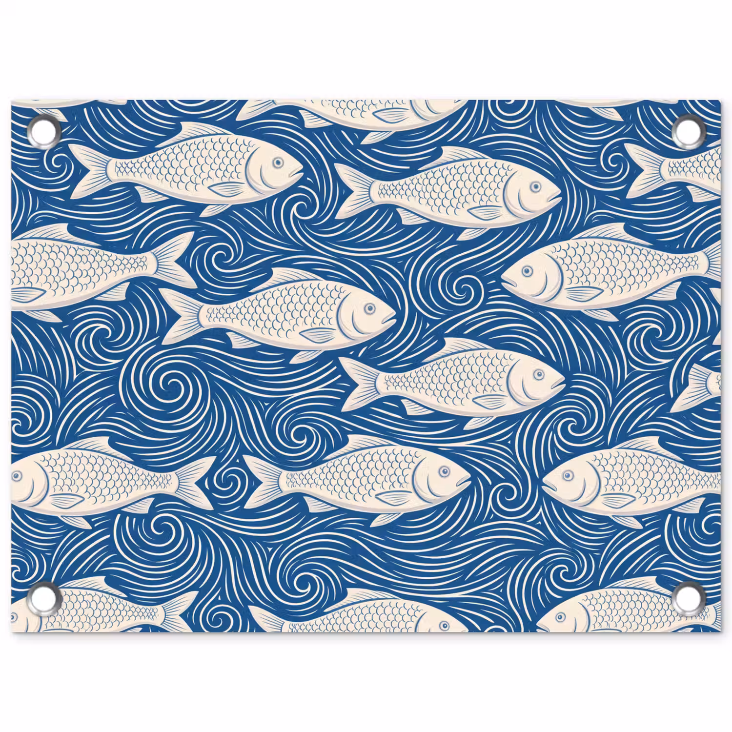 Vis - Water - Patroon - Grafisch - Blauw tuinposter los doek klein -3d
