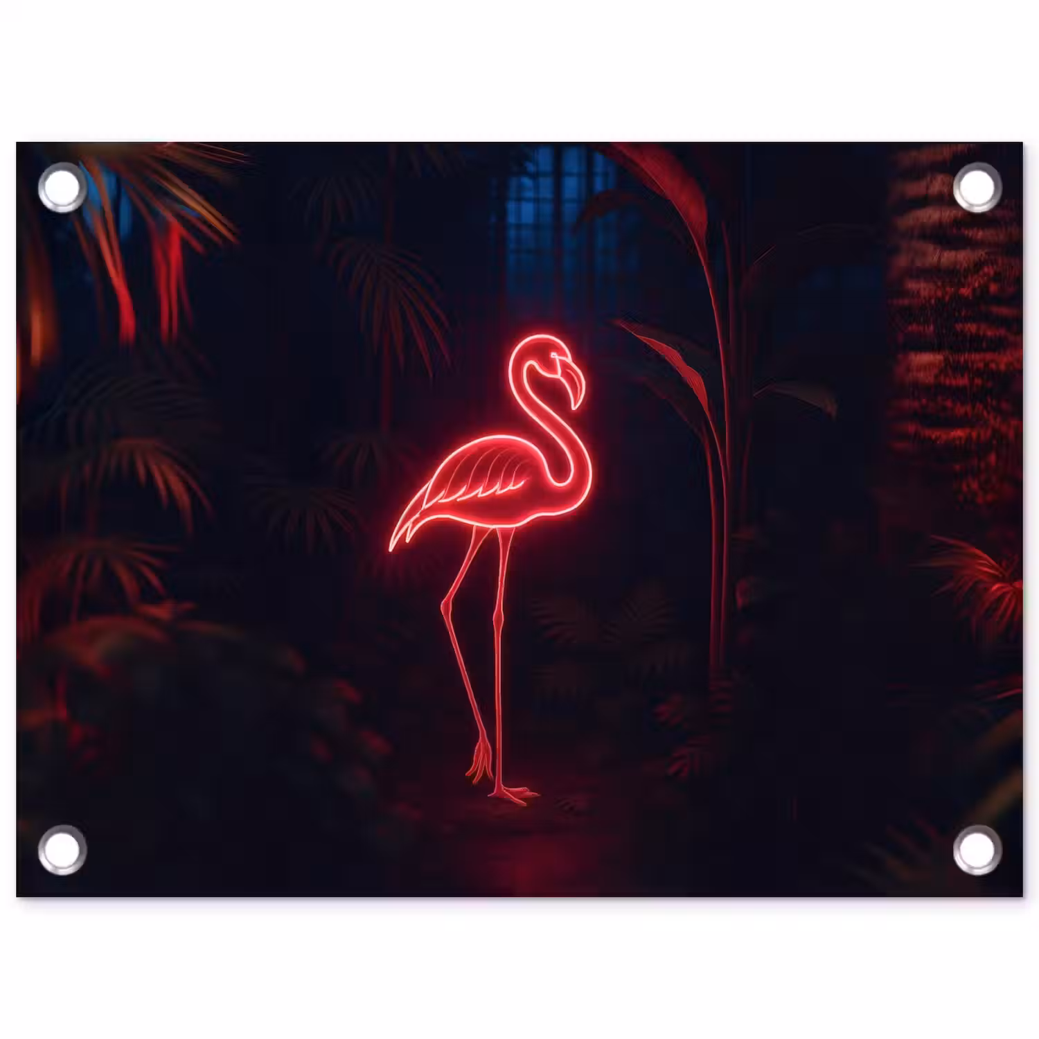 Flamingo - Roze - Neon - Licht tuinposter los doek klein -3d