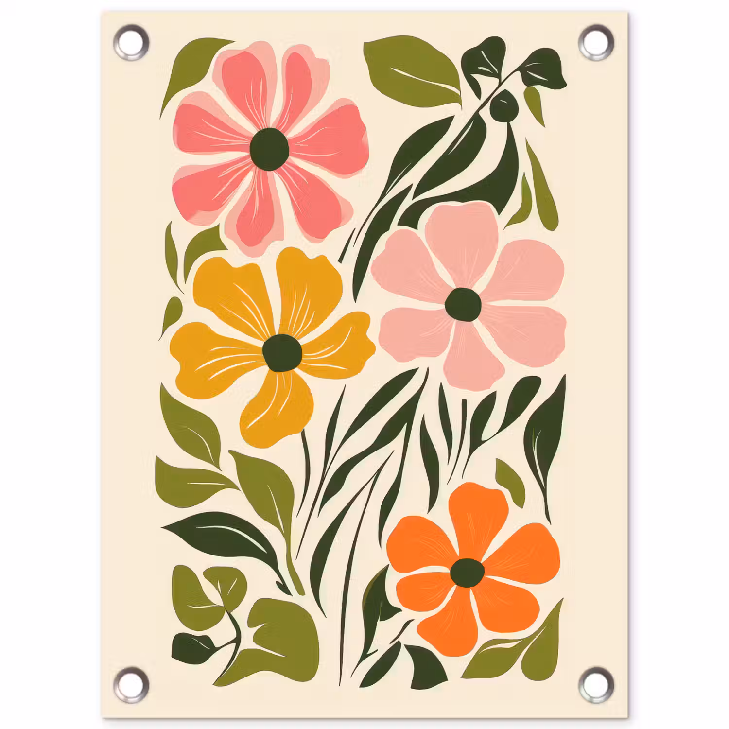 Bloemen - Speels - Kleurrijk tuinposter los doek klein -3d