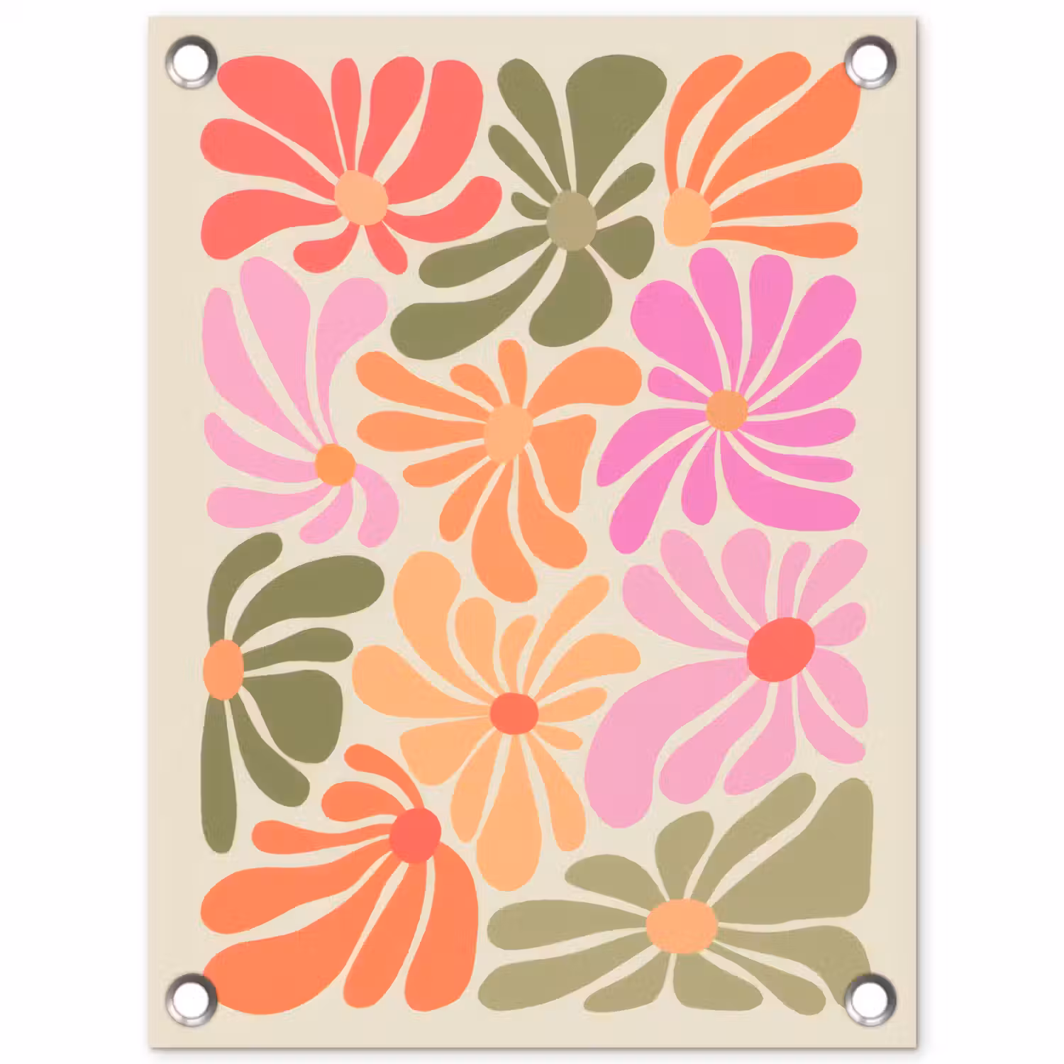 Bloemvormen - Retro - Kleurrijk tuinposter los doek klein -3d