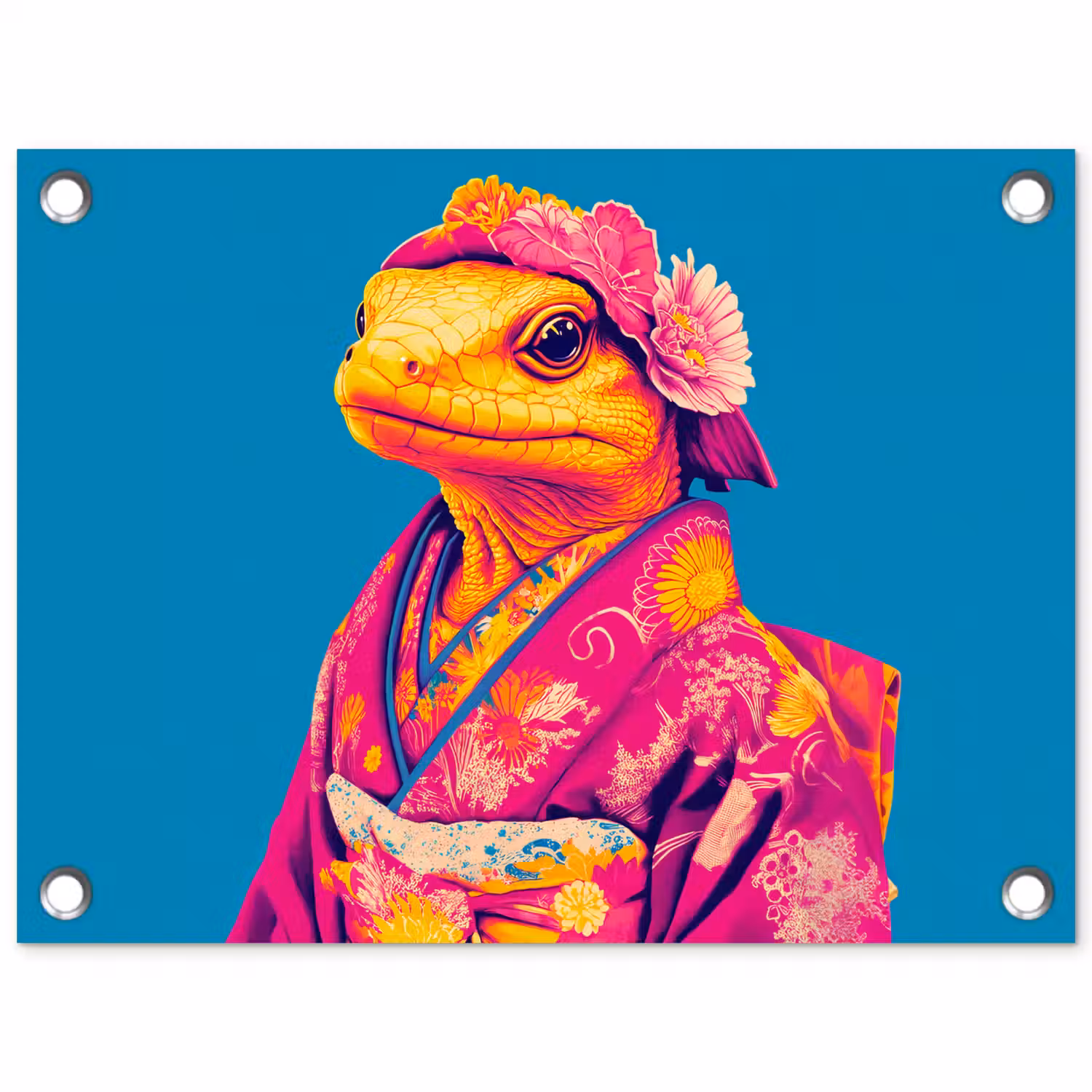 Bloemenkrans - Hagedis - Kimono - Paars tuinposter los doek klein -3d