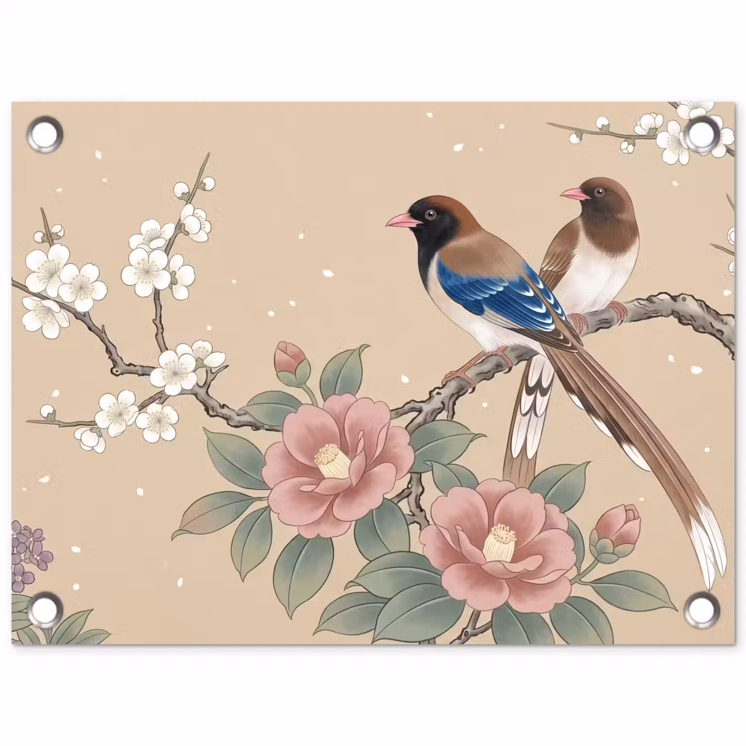 Bloemen - Vogels - Bloemen tuinposter los doek klein -3d