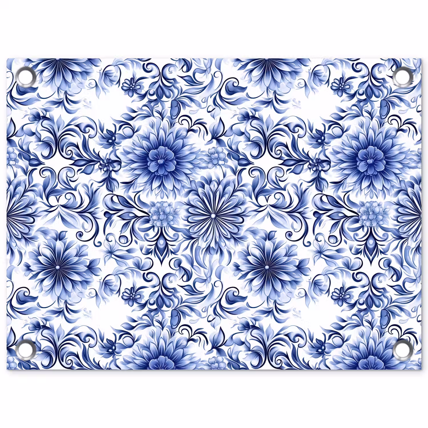 Bloemen - Blauw - Patroon - Wit tuinposter los doek klein 239 -3d