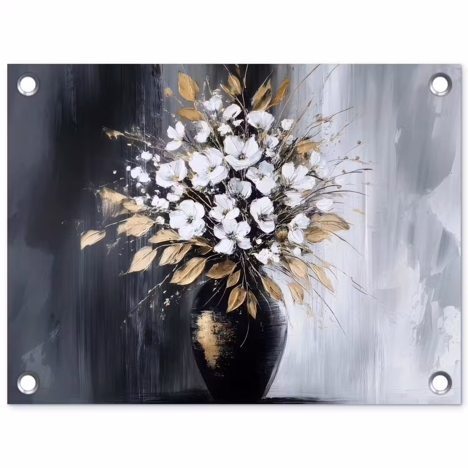 Bloemen - Wit - Vaas - Abstract tuinposter los doek klein -3d