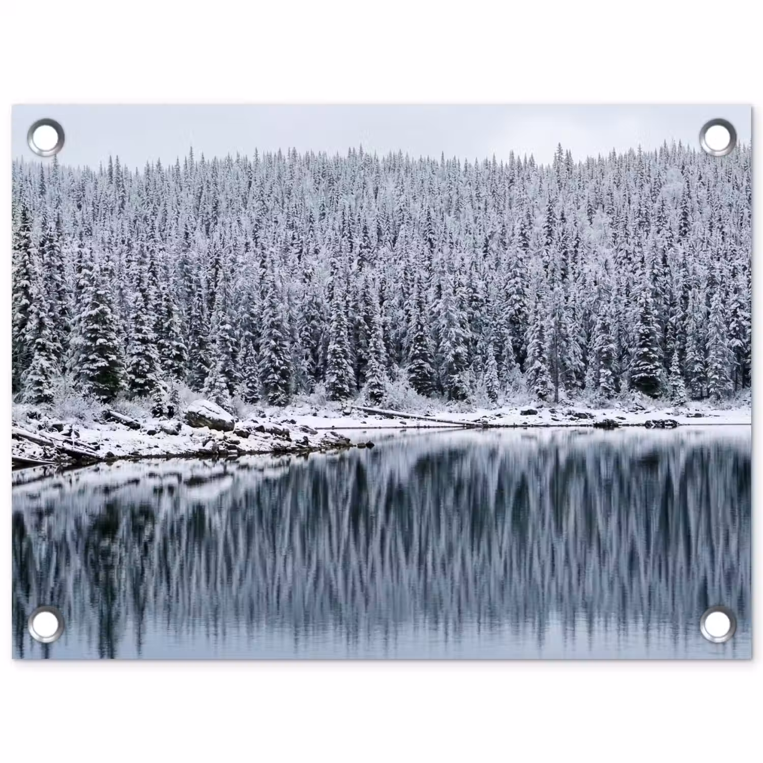 Bos - Reflectie - Meer - Winter - Serene tuinposter los doek klein -3d