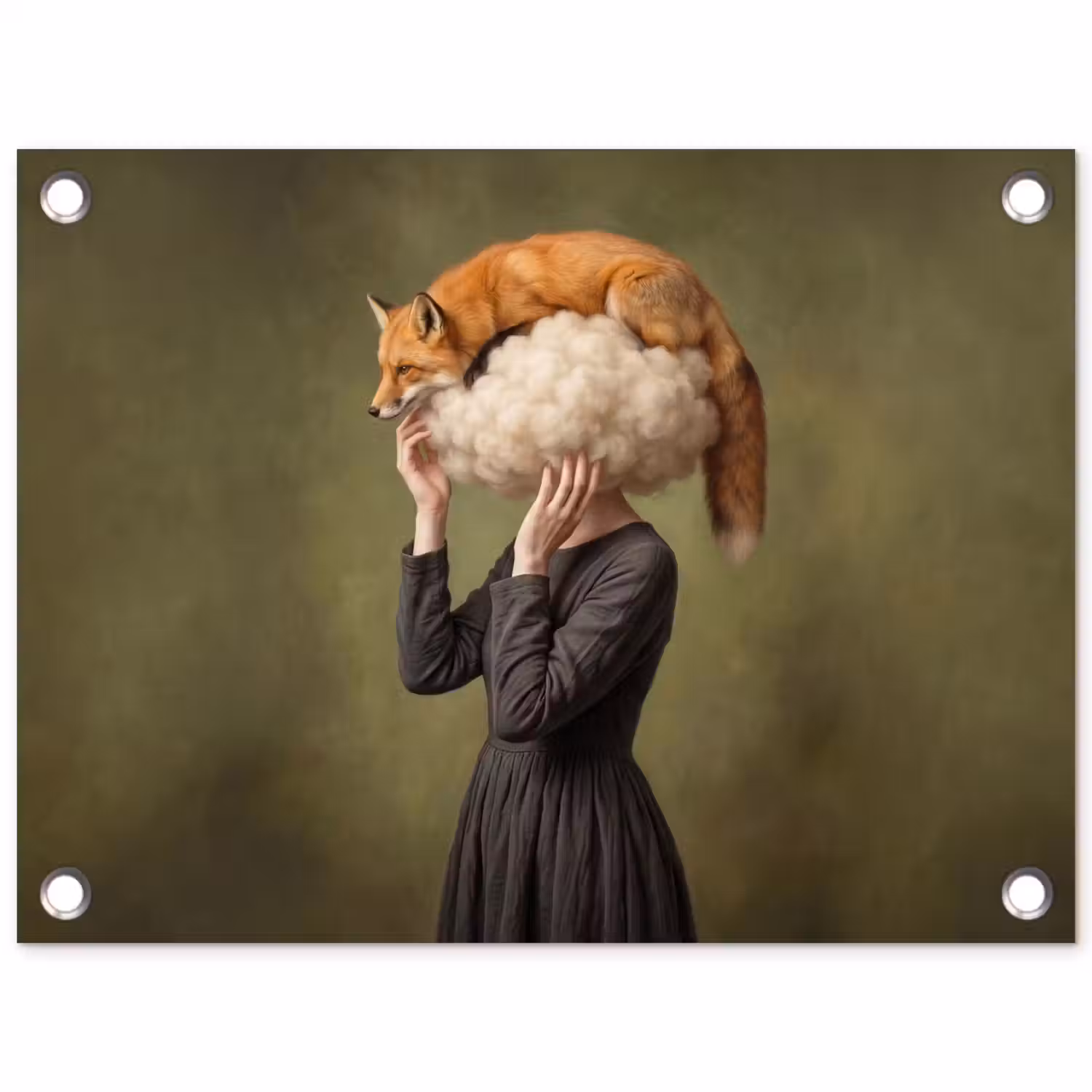 Vos - Surrealistisch - Groen tuinposter los doek klein -3d