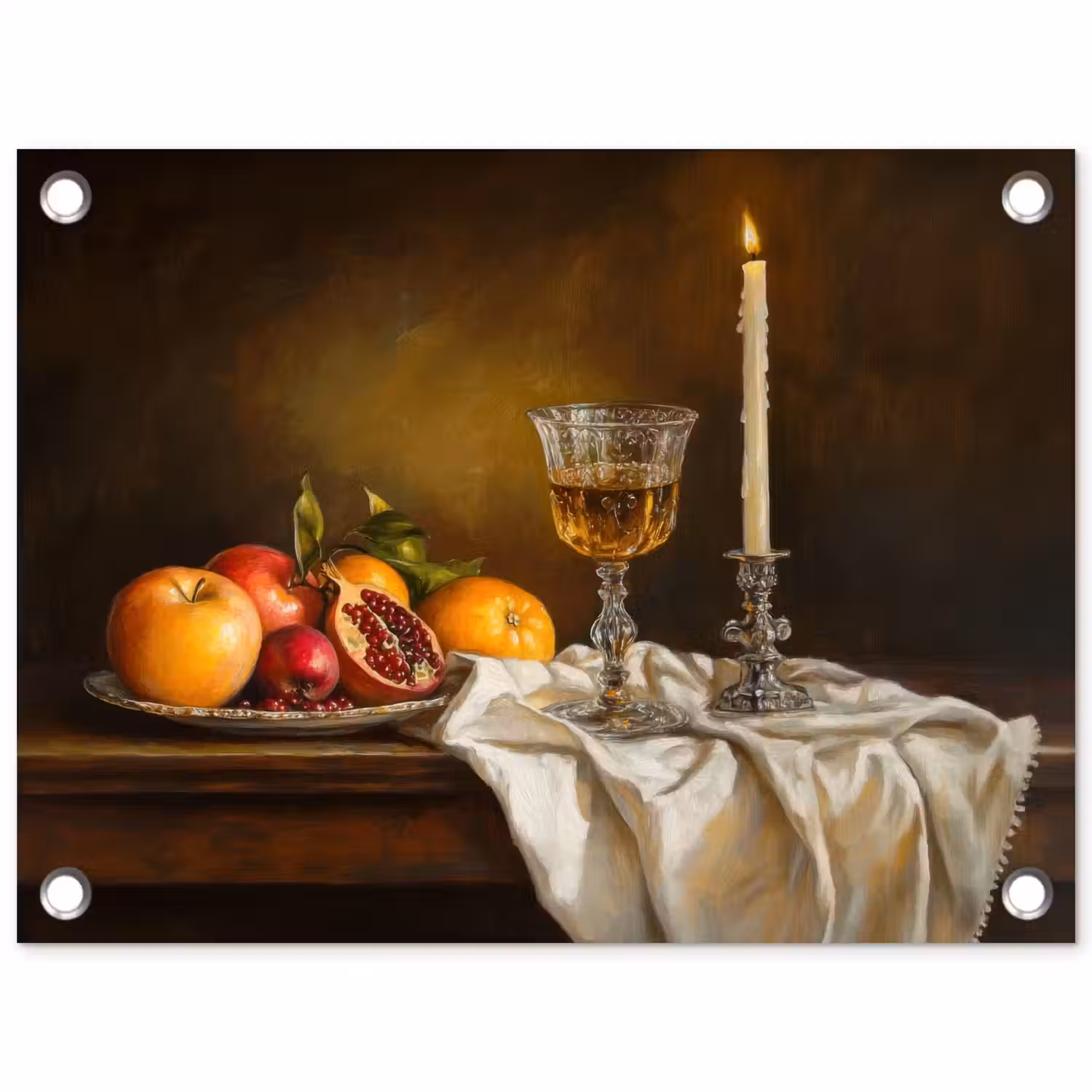 Fruit - Stilleven - Wijn - Kaars tuinposter los doek klein -3d