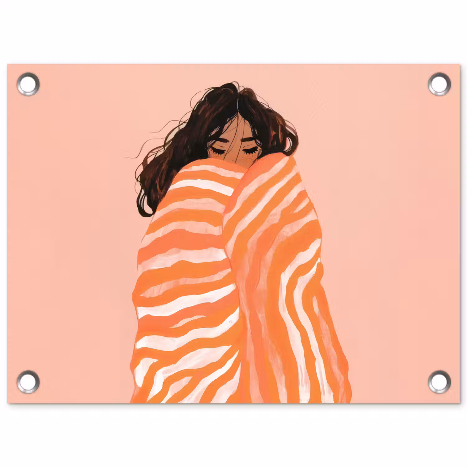 Meisje - Deken - Gestreept - Oranje tuinposter los doek klein -3d