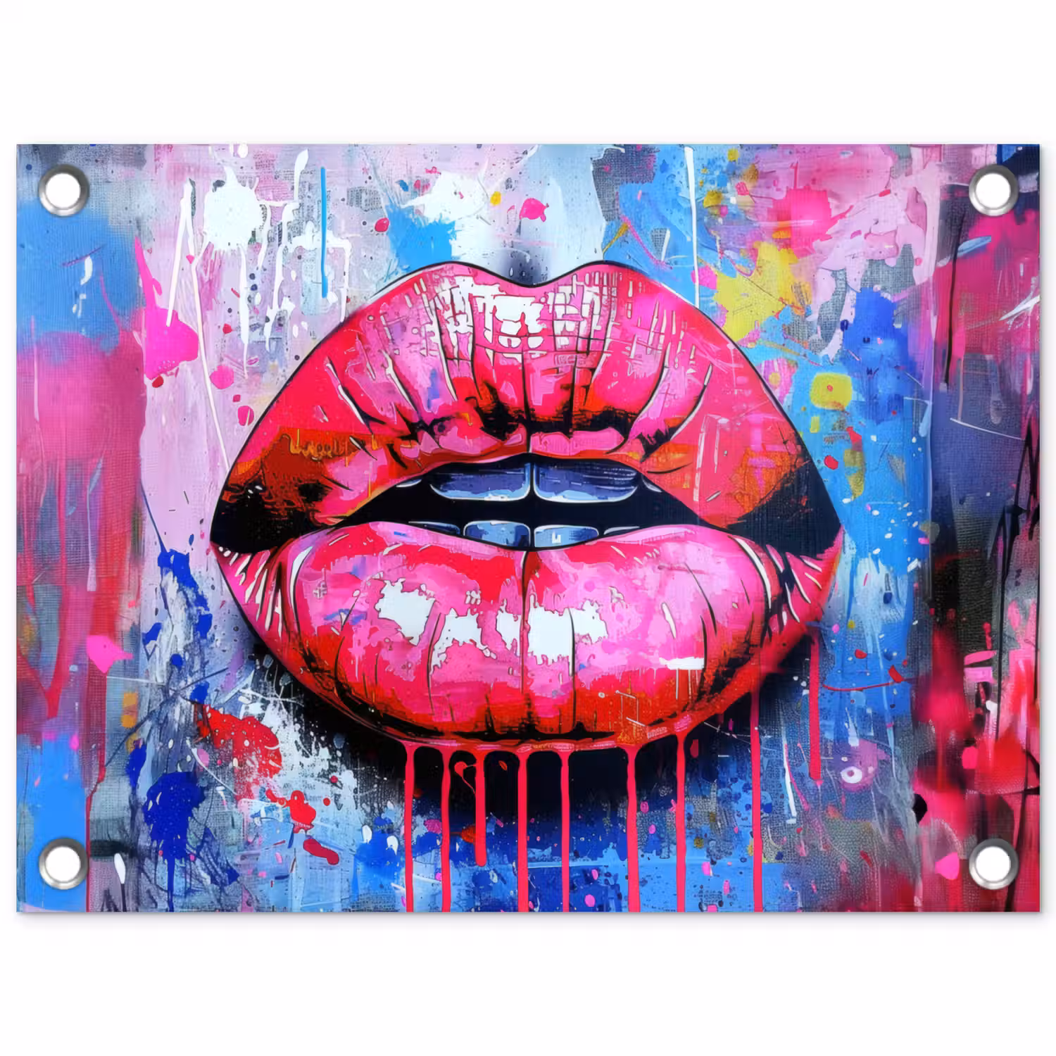 Graffiti - Lippen - Felroze - Geschilderd tuinposter los doek klein -3d
