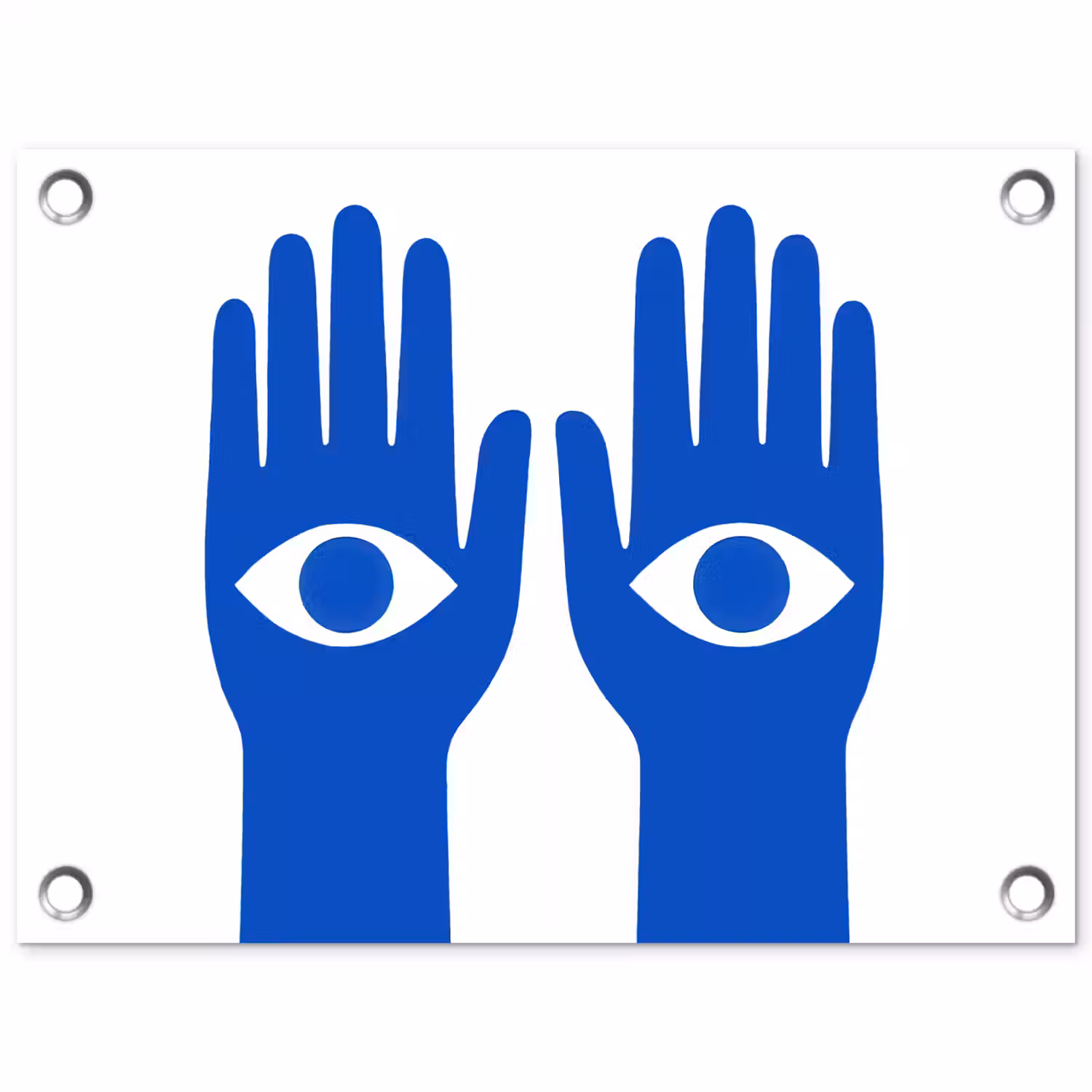 Handen - Twee - Ogen - Blauw tuinposter los doek klein -3d