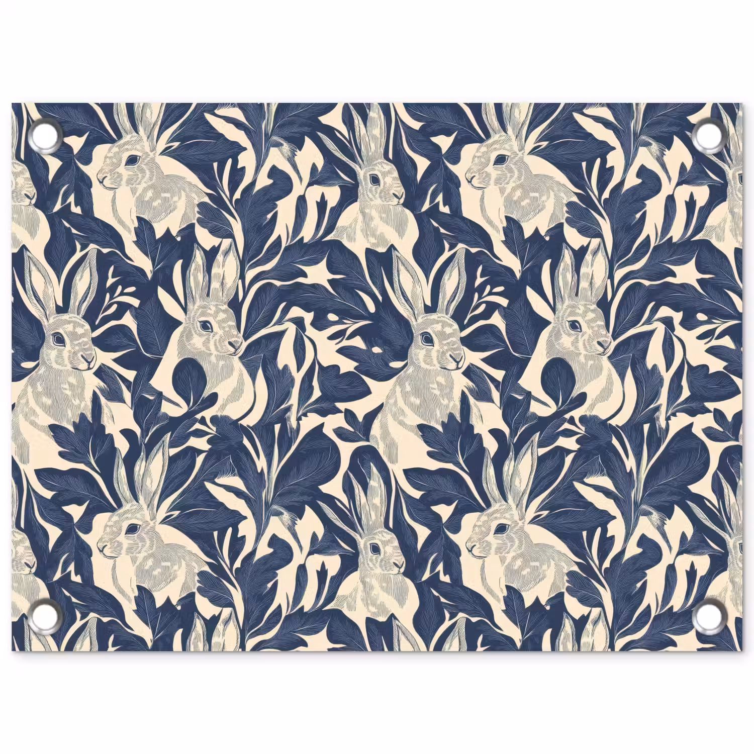 Hazen - Bladeren - Patroon - Blauw - Beige tuinposter los doek klein 239 -3d
