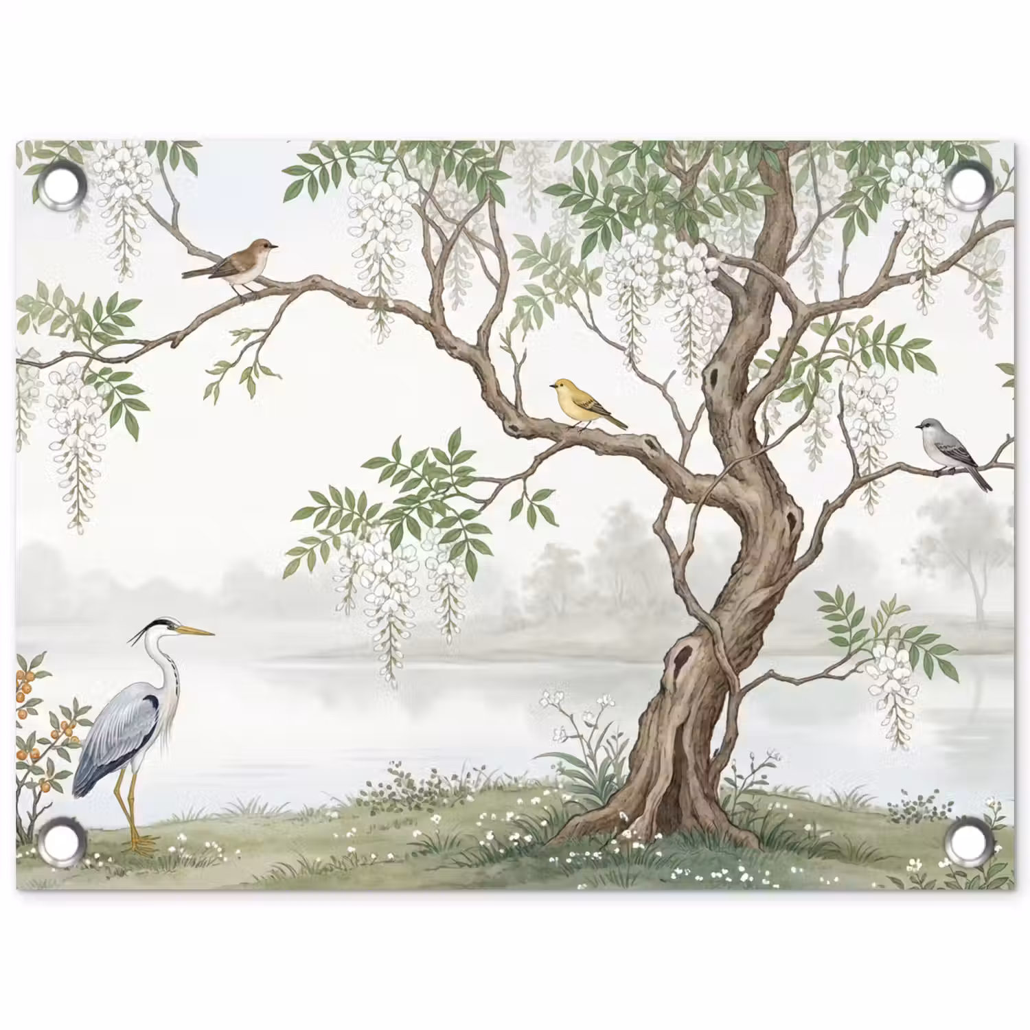 Reiger - Landschap - Groen tuinposter los doek klein -3d
