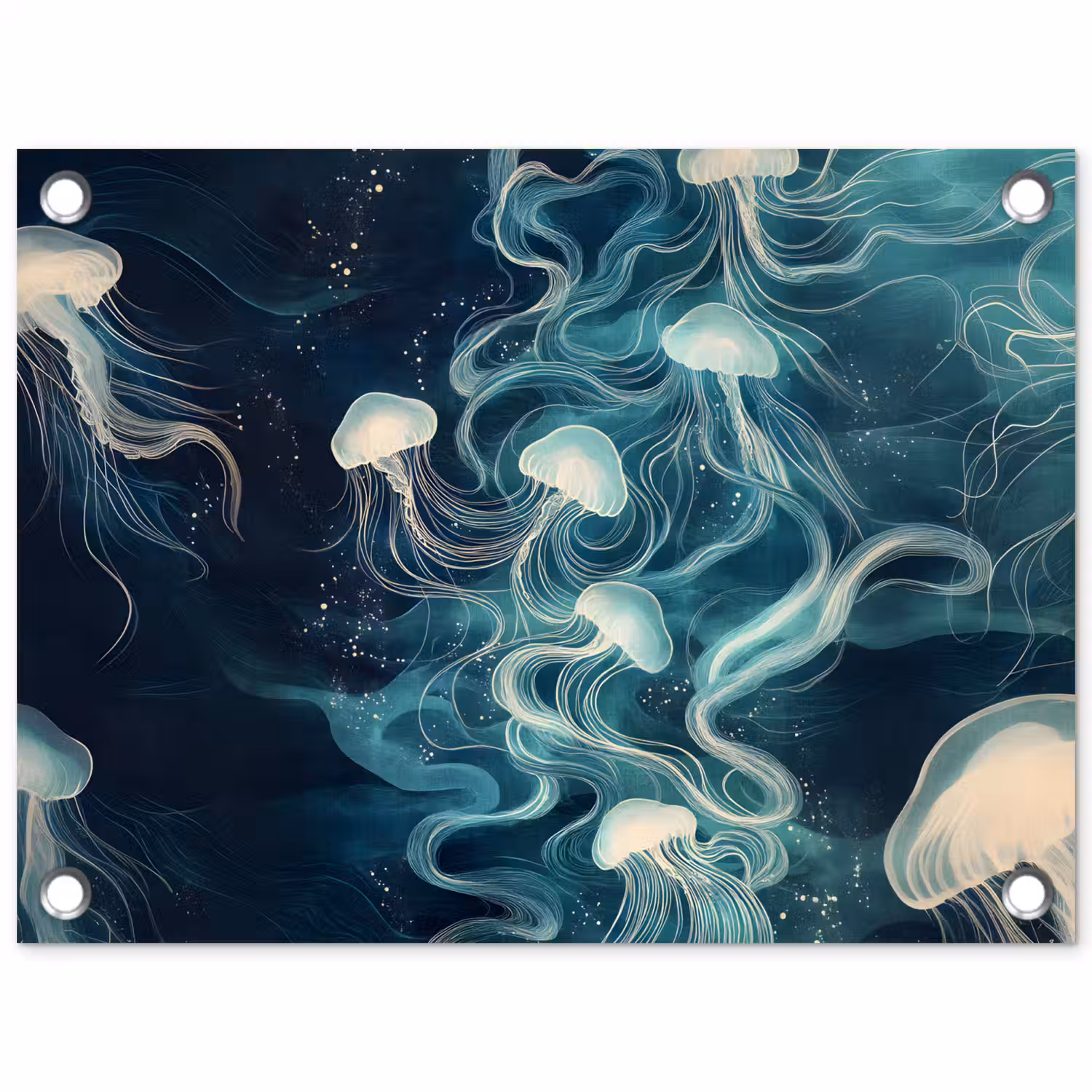 Kwallen - Zee - Wit - Golven tuinposter los doek klein -3d