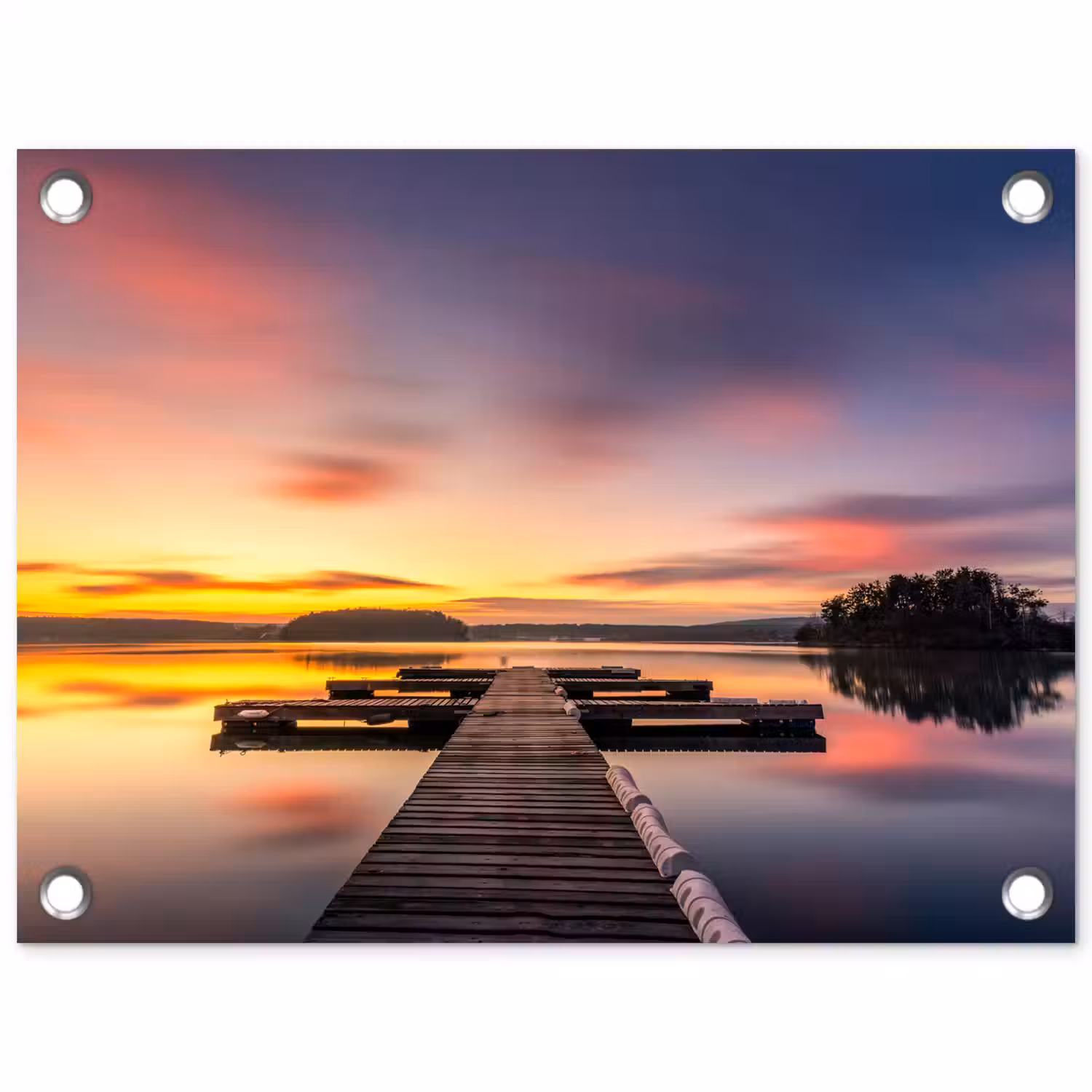 Steiger - Zonsondergang - Water - Zee - Reflectie tuinposter los doek klein -3d