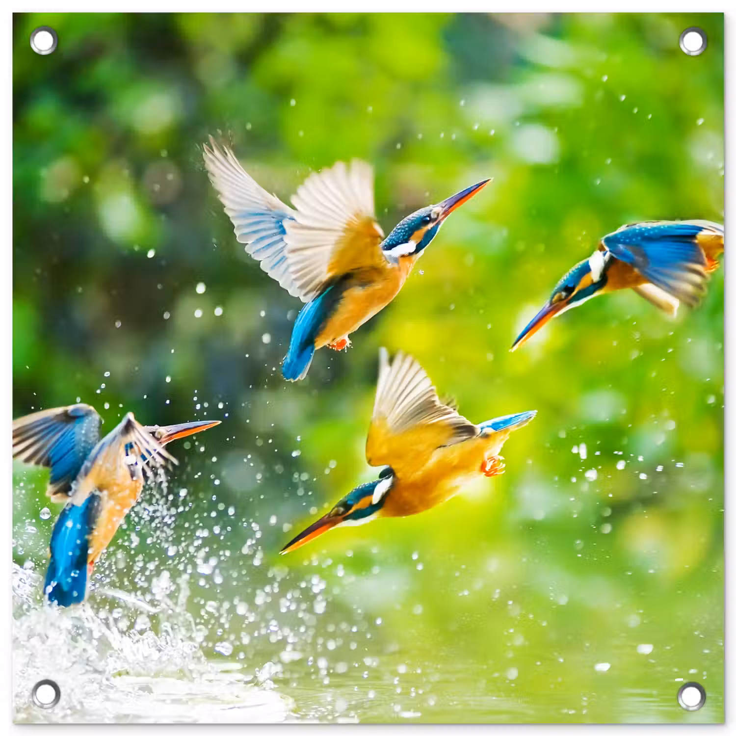 IJsvogels vliegen in het water tuinposter los doek klein -3d