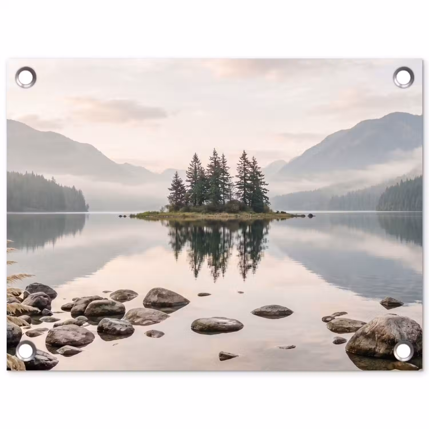 Meer - Bergen - Landschap - Groen tuinposter los doek klein -3d
