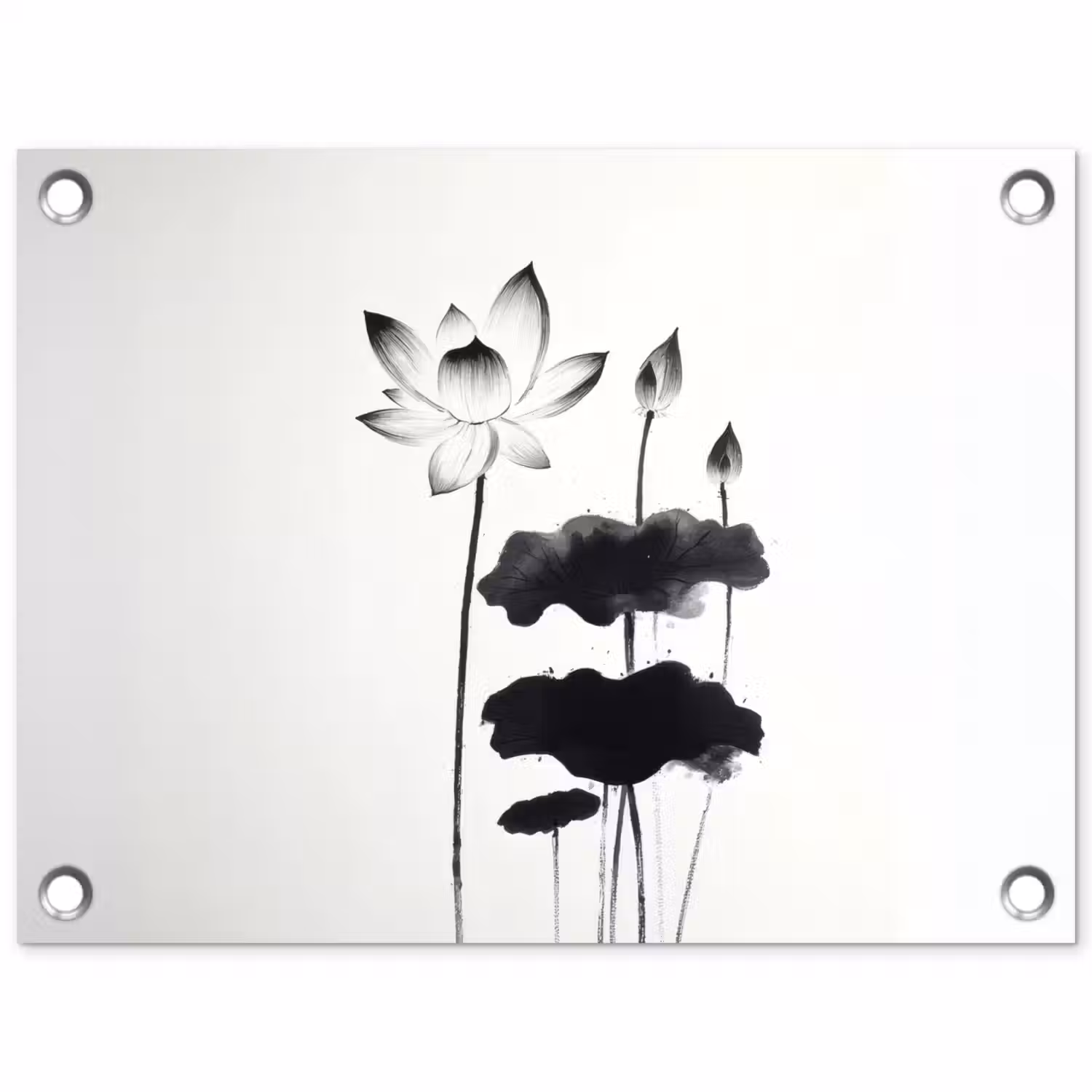 Bladeren - Zwart - Lotusbloem - Minimalitisch tuinposter los doek klein -3d