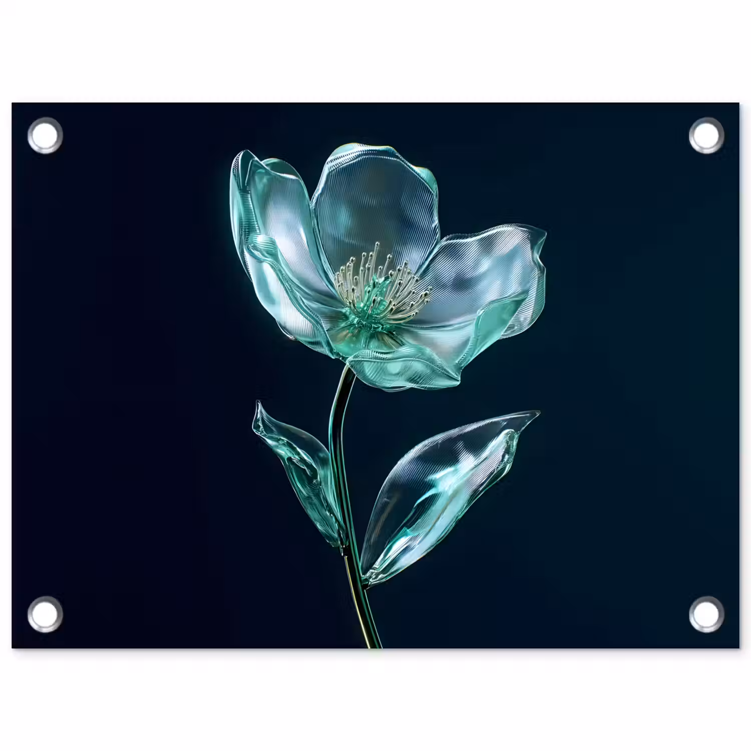 Bladeren - Bloem - Glazen - Donkerblauw tuinposter los doek klein -3d