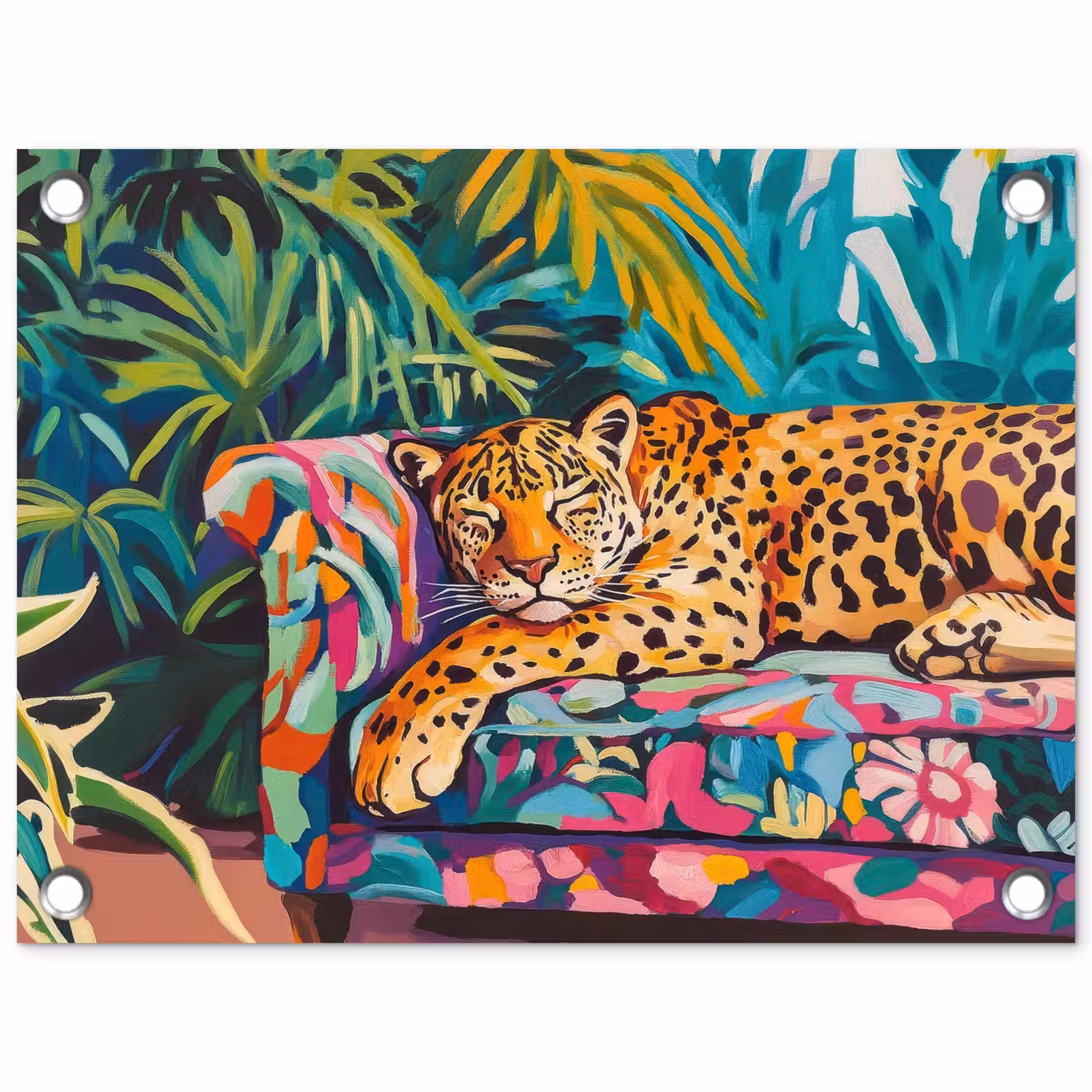 Luipaard - Kleurrijk - Tropisch tuinposter los doek klein -3d