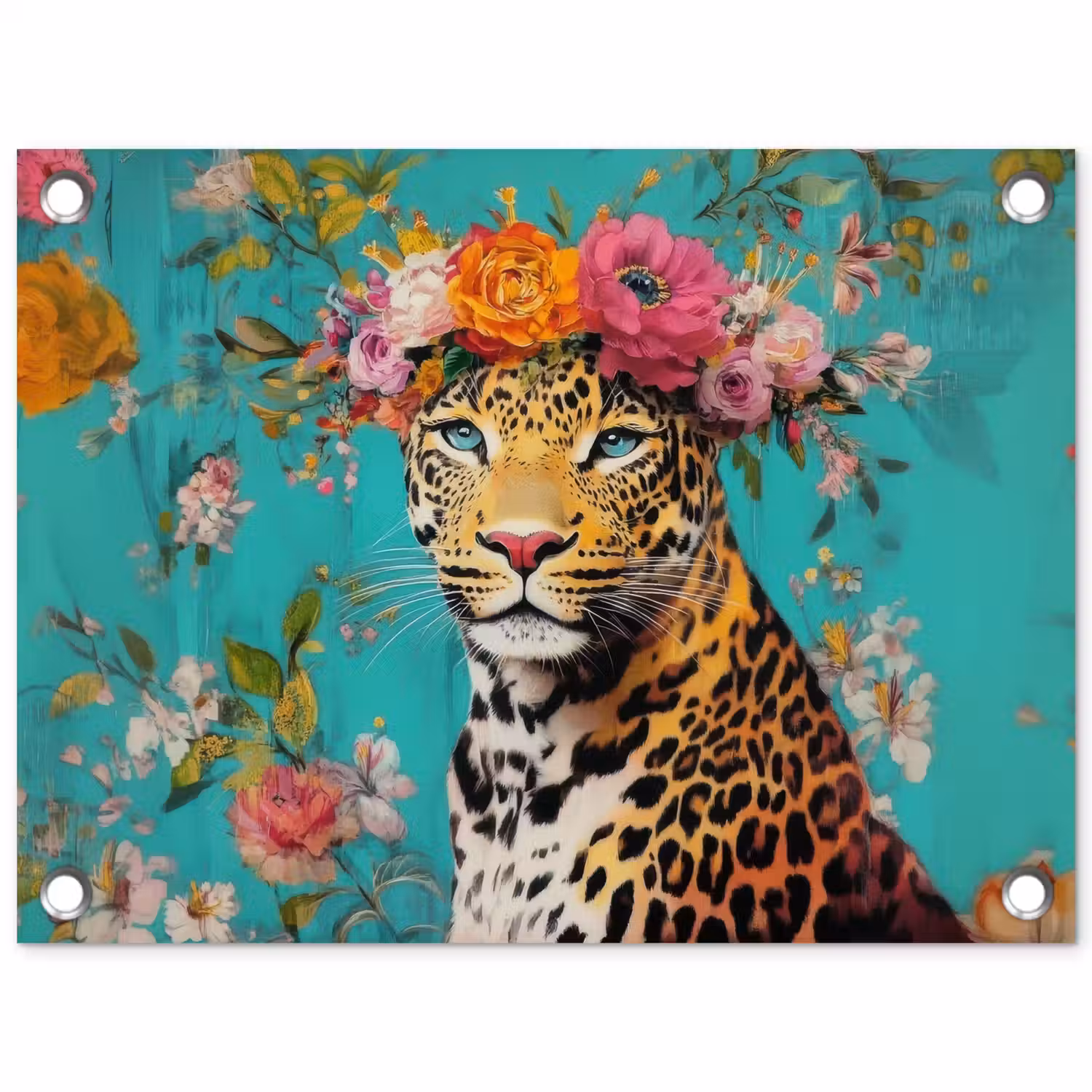 Luipaard - Bloemen - Kroon tuinposter los doek klein -3d