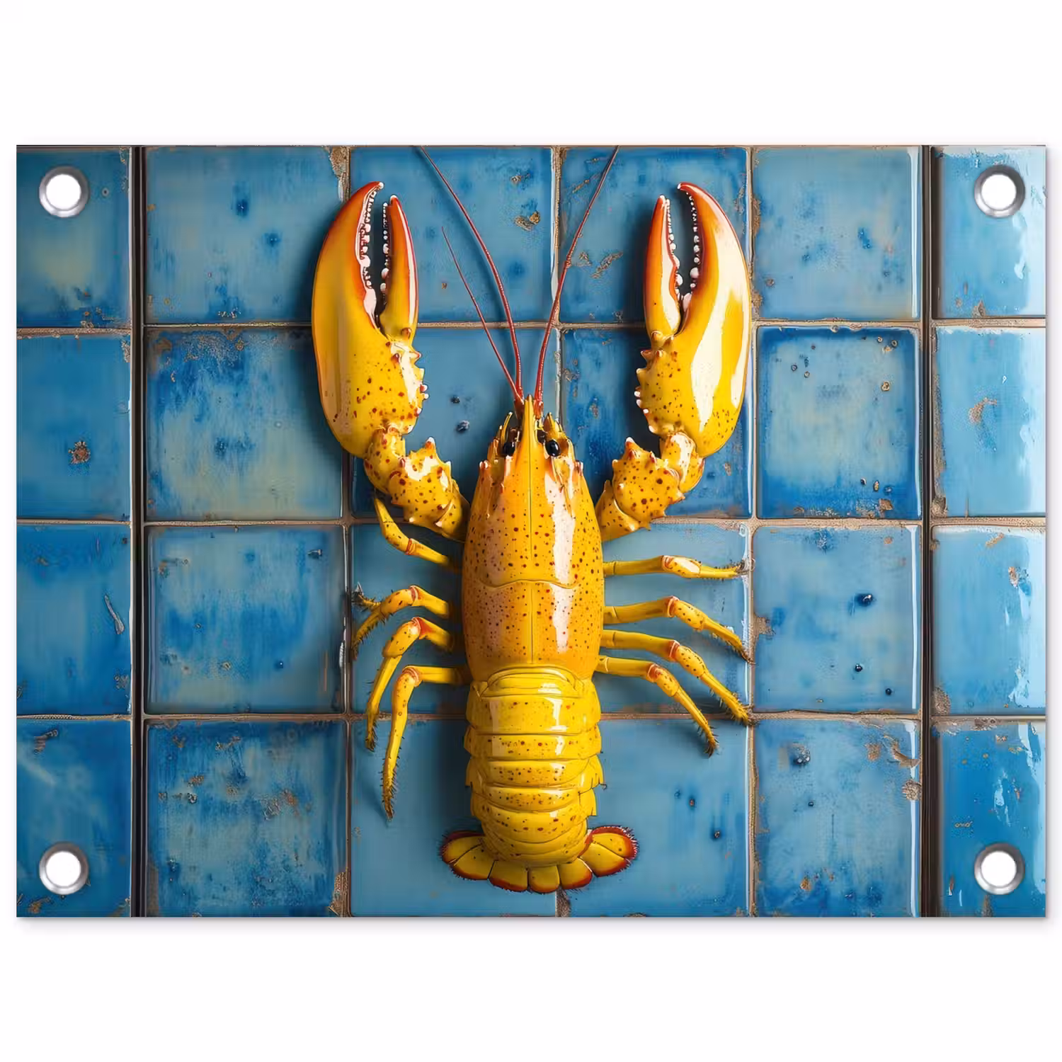 Kreeft - Geel - Blauw - Tegels tuinposter los doek klein -3d