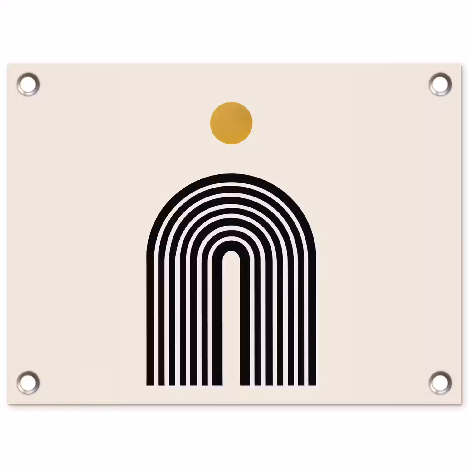 Minimalistisch - Zwarte boog - Gouden cirkel tuinposter los doek klein -3d