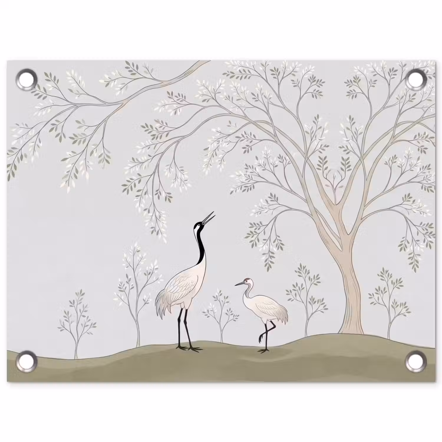 Minimalistisch - Kraanvogels - Blauw tuinposter los doek klein -3d
