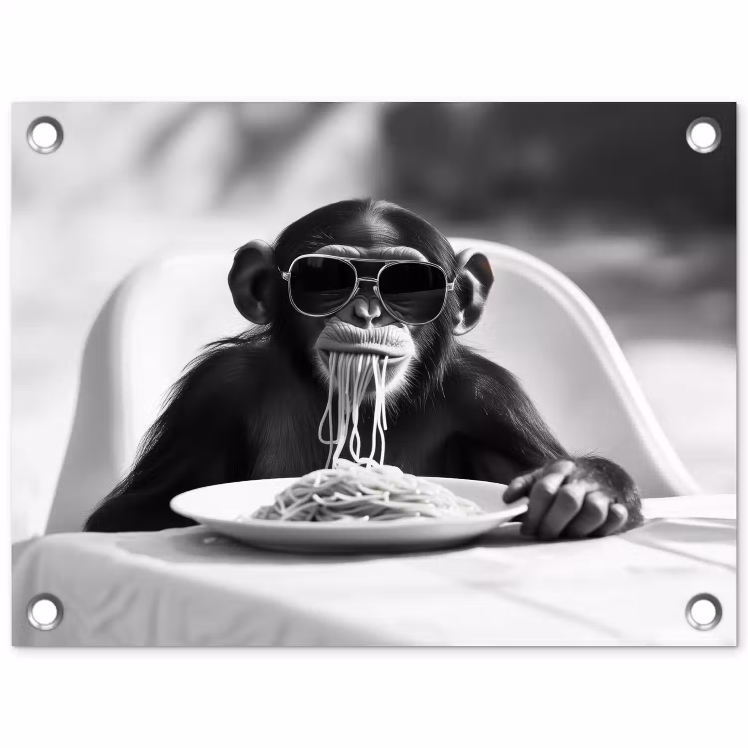 Aap - Spaghetti - Zonnebril - Zwart wit - Cool - Dier tuinposter los doek klein -3d