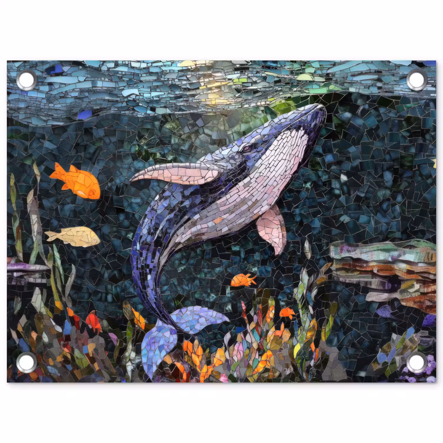 Mozaïek - Walvis - Koraal - Water tuinposter los doek klein -3d