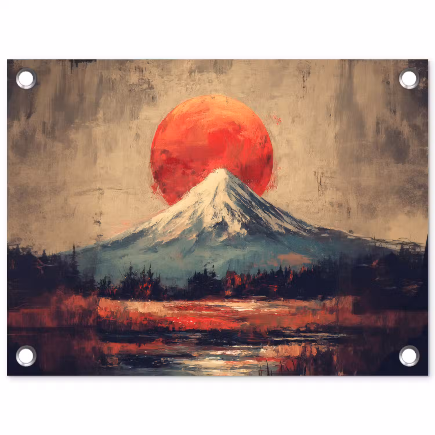 Bergtop - Sneeuw - Zon tuinposter los doek klein -3d
