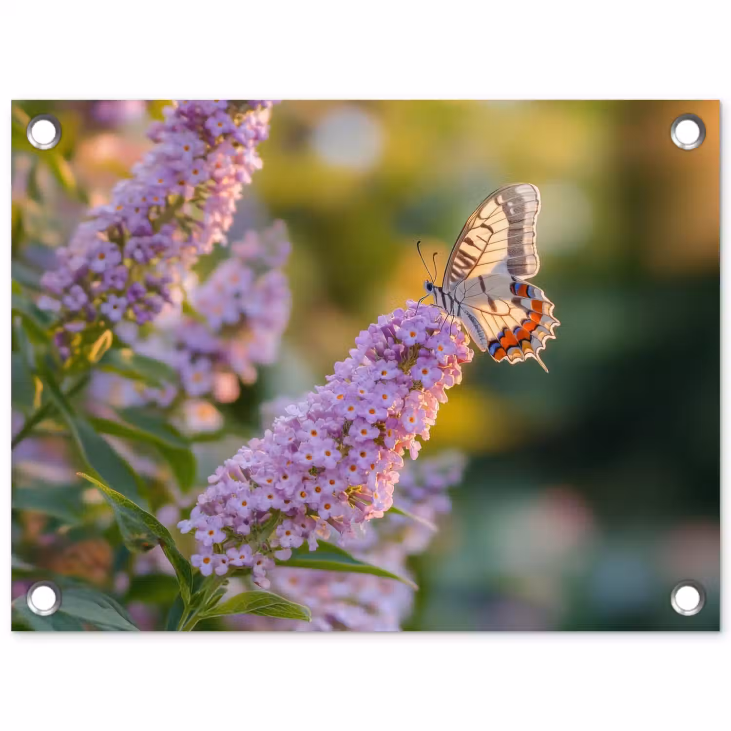 Sierlijke - Vlinder - Paarse - Bloemen tuinposter los doek klein -3d
