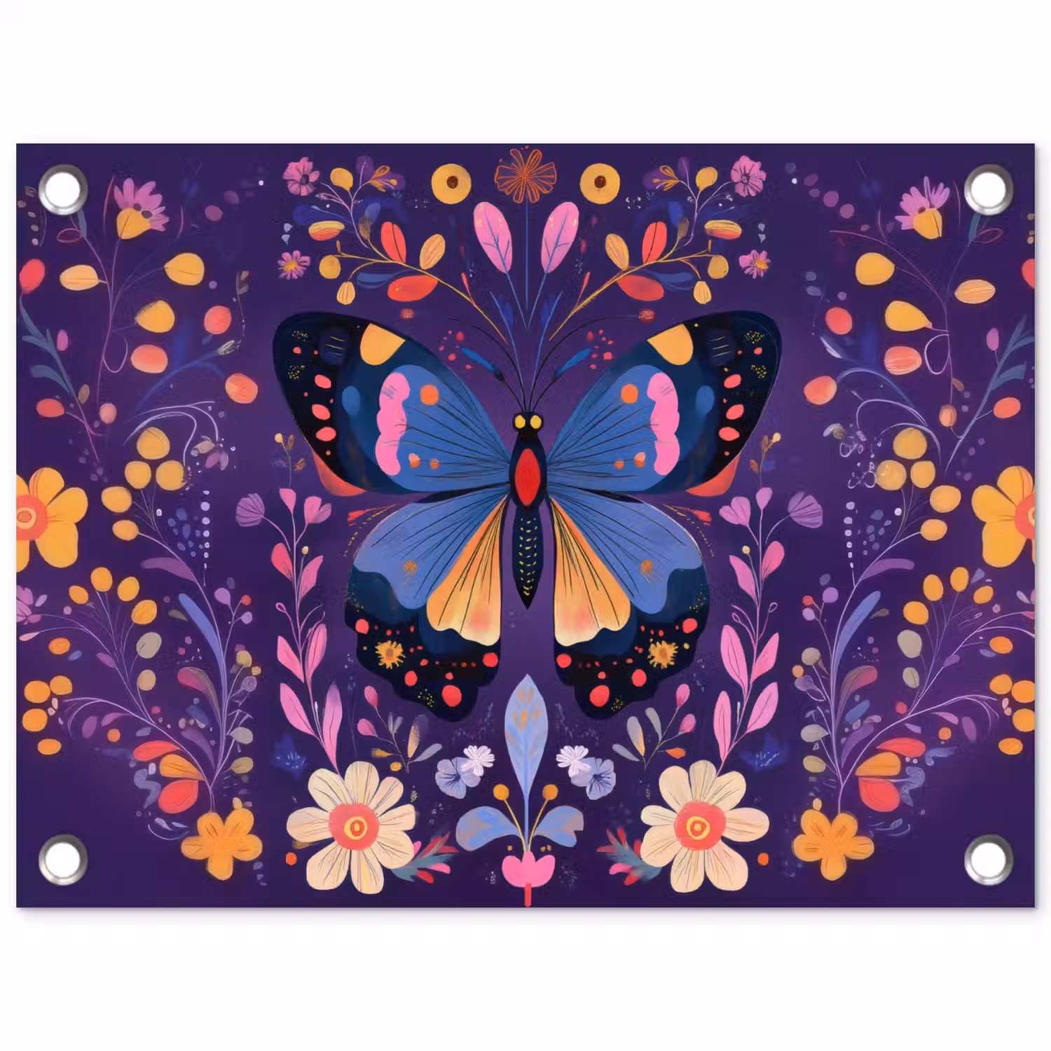 Sierlijk - Bloemen - Vlinder - Paars tuinposter los doek klein -3d