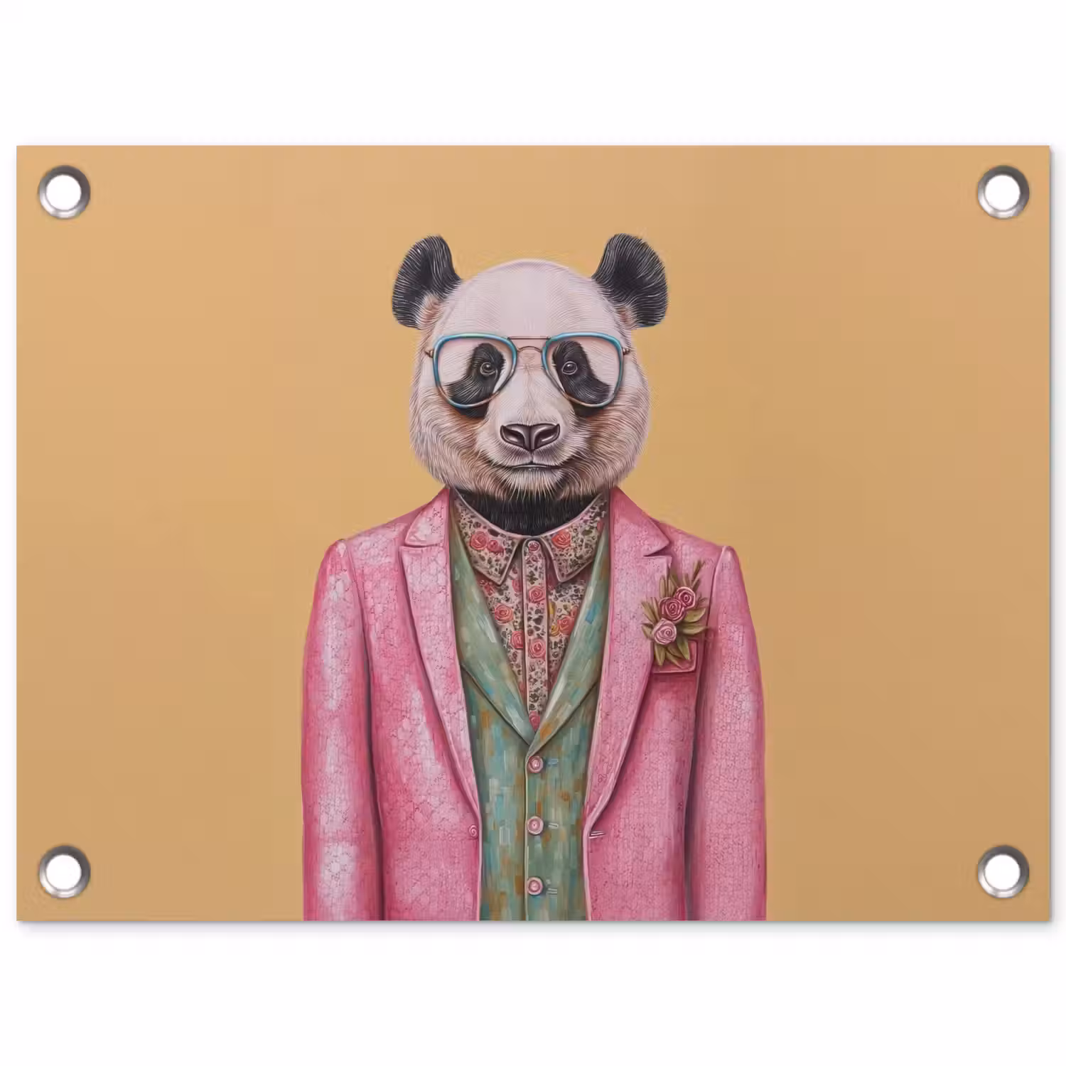 Panda - Pak - Zonnebril - Blauw tuinposter los doek klein -3d