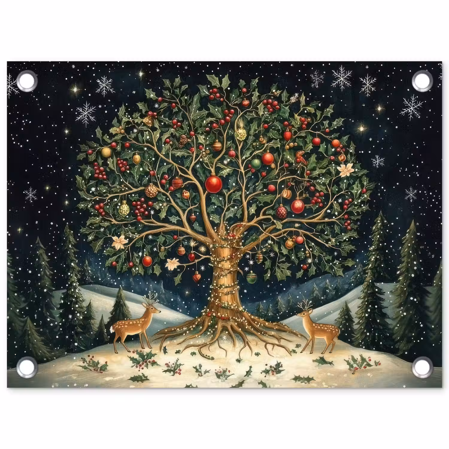 Feestboom - Winterhemel - Kleurrijk tuinposter los doek klein -3d