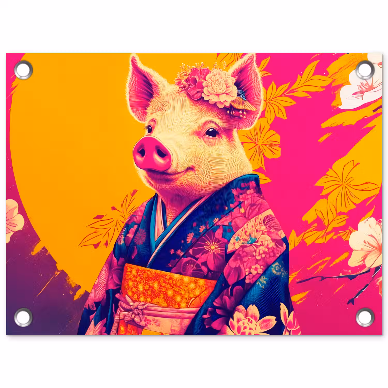 Varken - Bloemkroon - Kimono - Abstract tuinposter los doek klein -3d