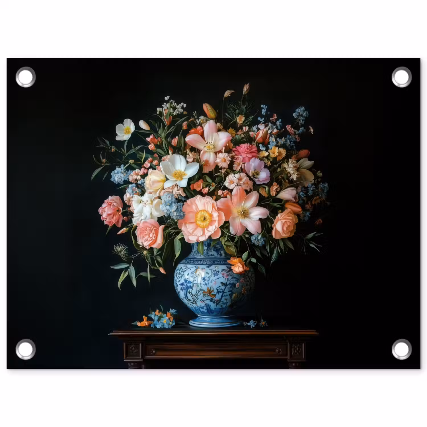 Roze - Bloemen - Vaas - Kleuren tuinposter los doek klein -3d