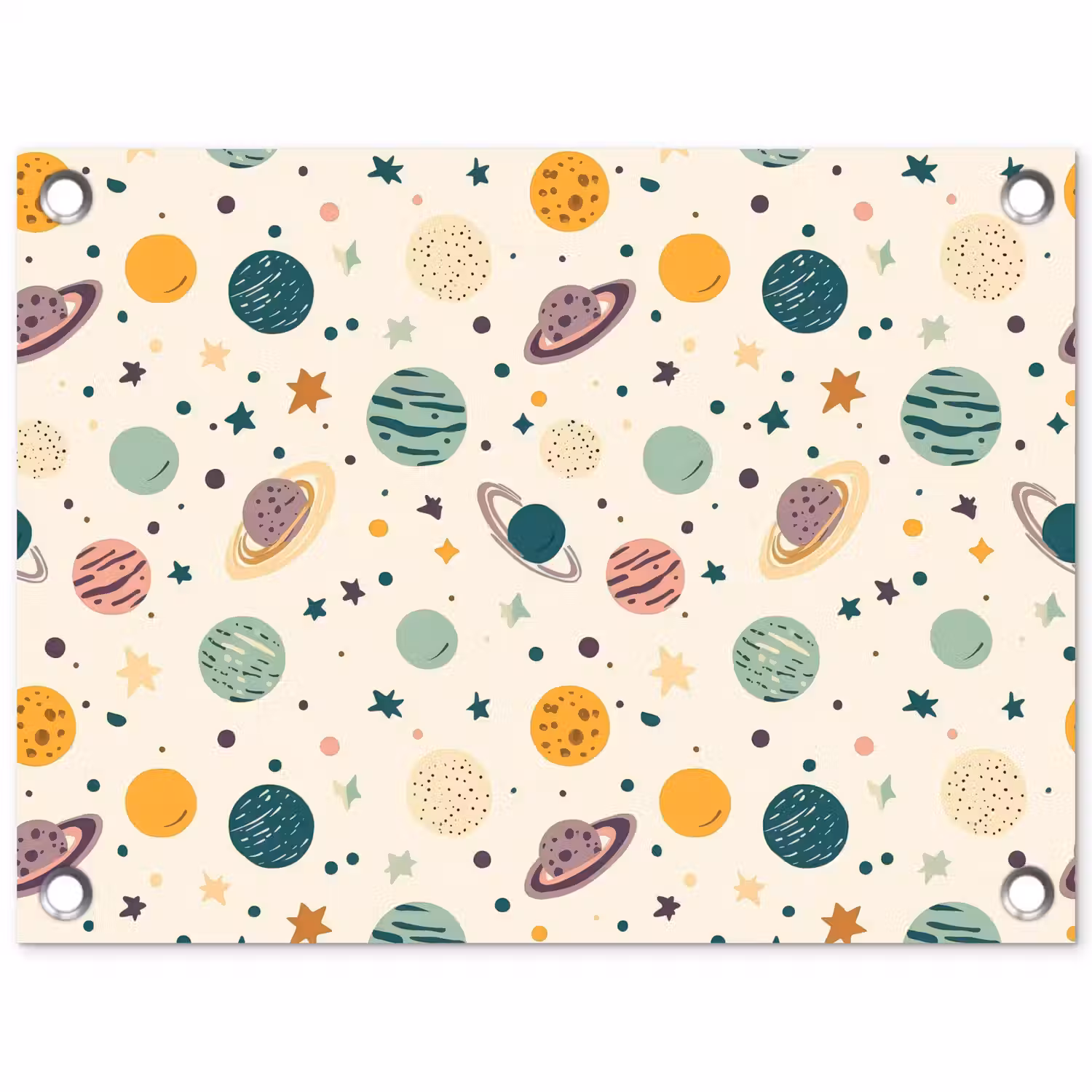 Planeten - Retro - Kleurrijk tuinposter los doek klein 239 -3d