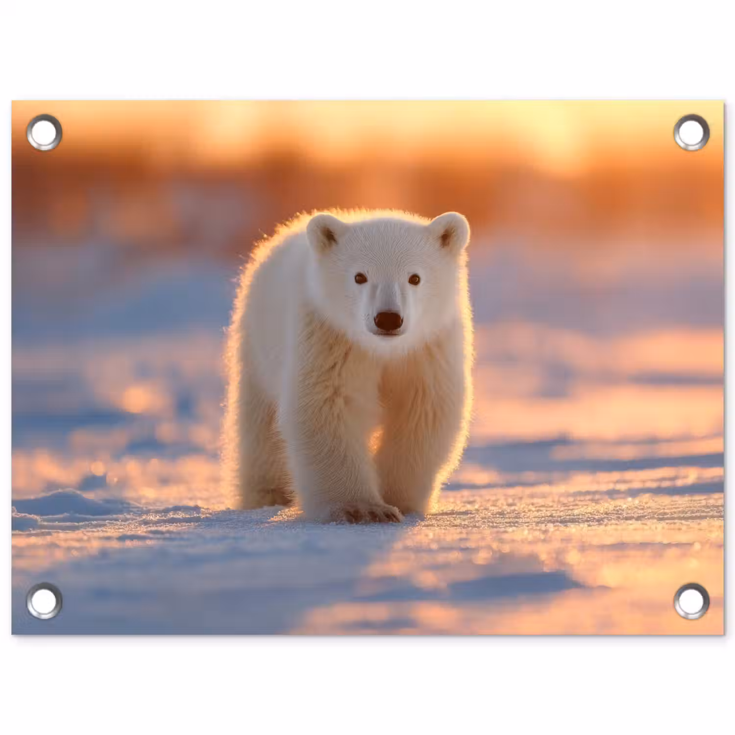 Ijsbeer - Sneeuw - Zonsopgang tuinposter los doek klein -3d