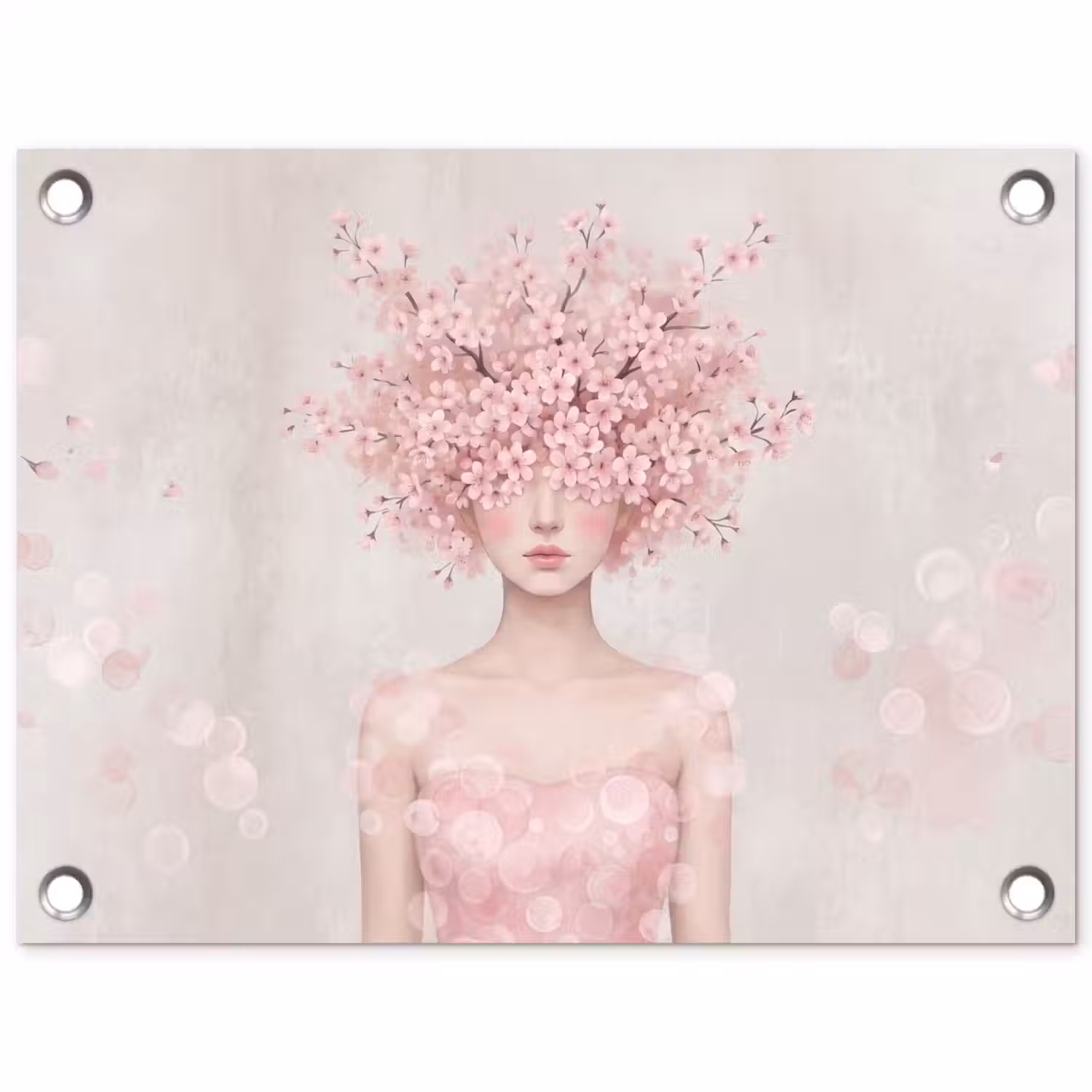 Portret - Kersenbloesem - Roze tuinposter los doek klein -3d