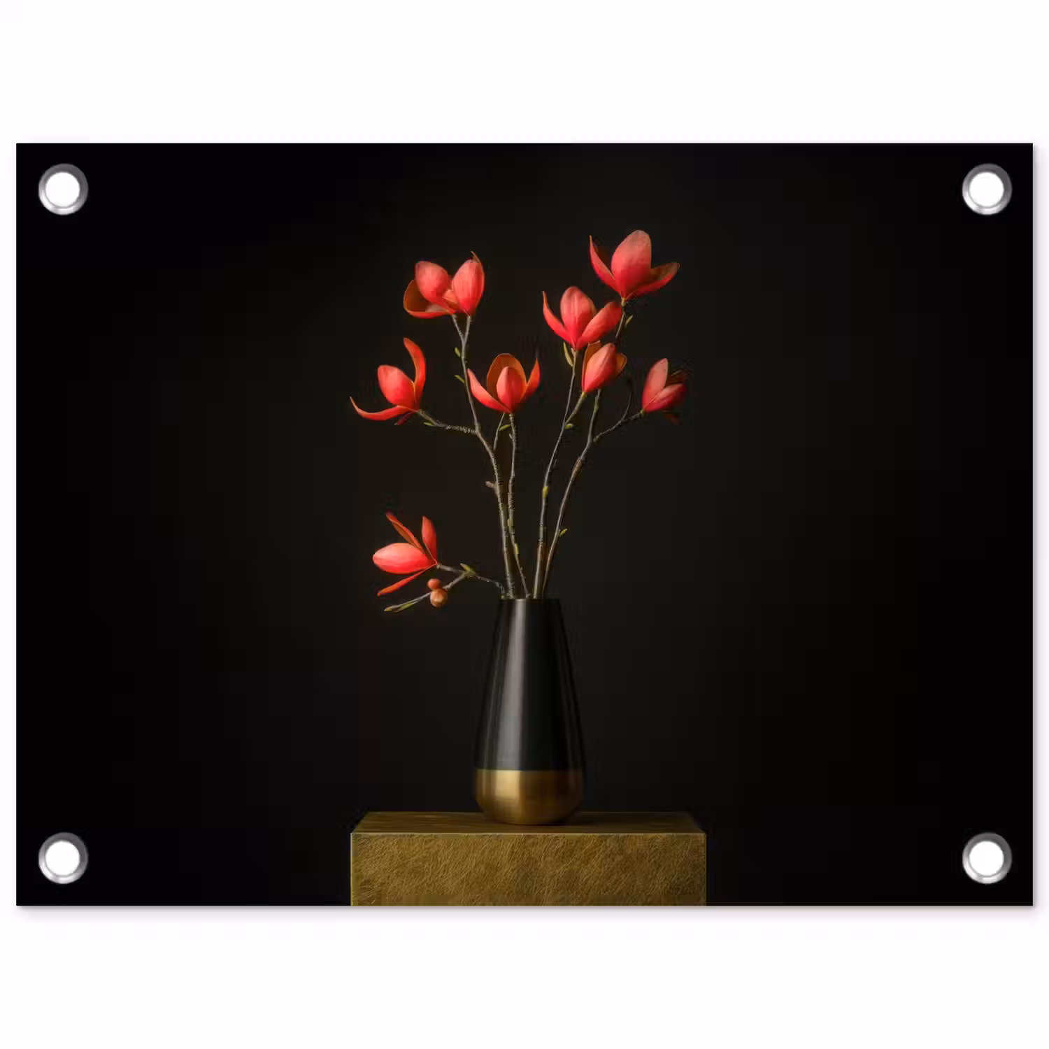 Rode - Bloemen - Vaas tuinposter los doek klein -3d